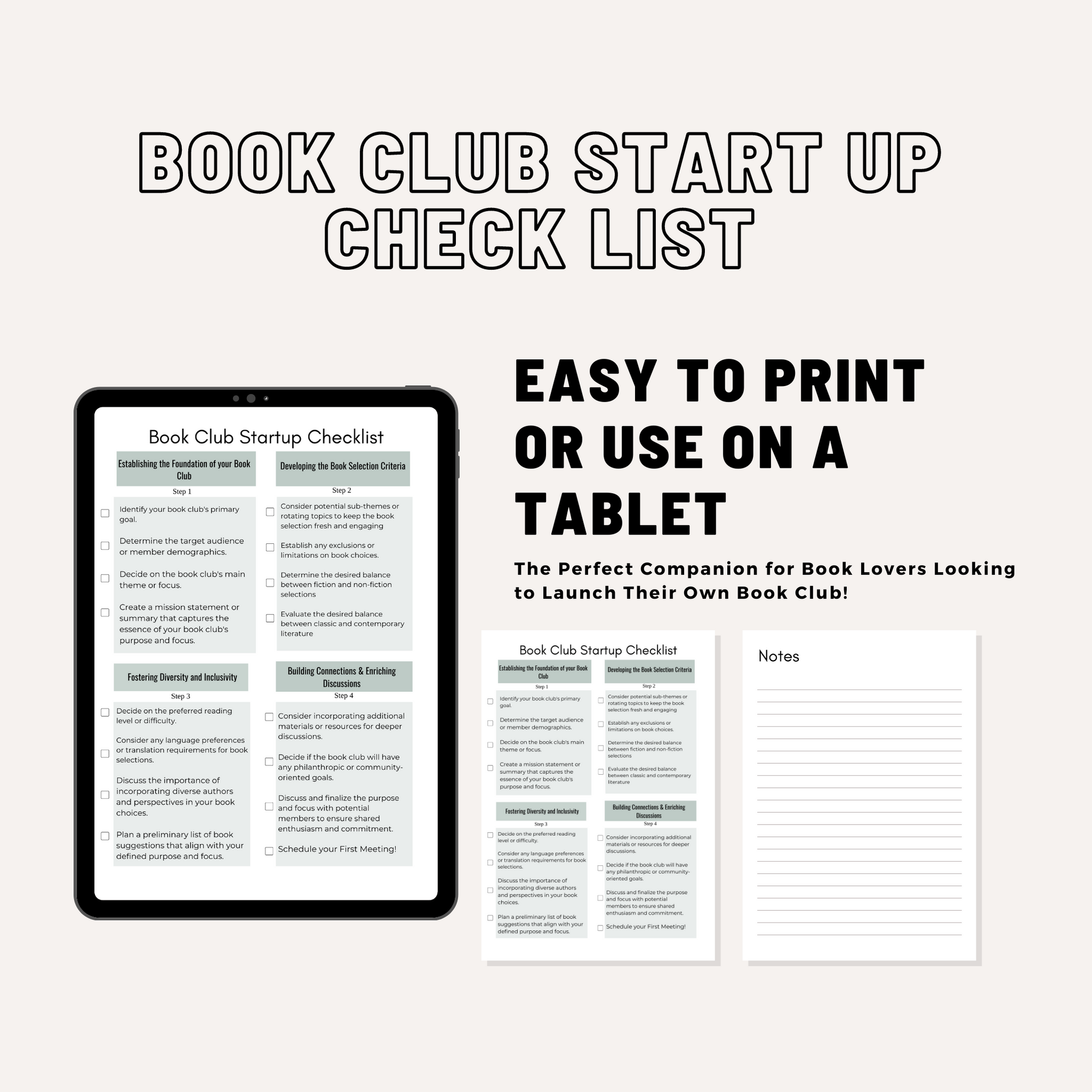 Book Club Startup Checklist: Simplifies the Process Of Creating a Book Club Digital Download Letter Size Printable
