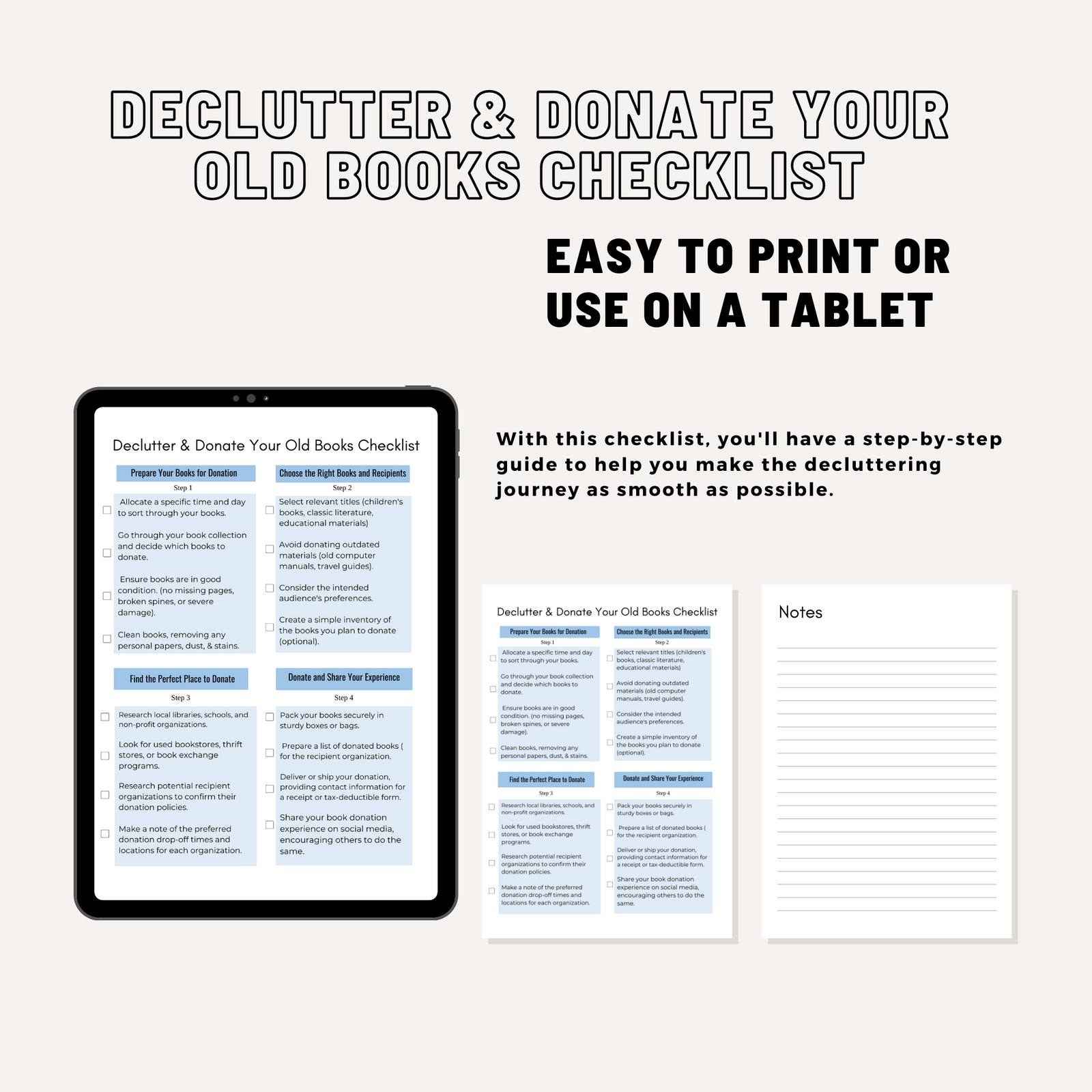 Declutter & Donate Your Books Checklist (2 Pages) – Digital Download PDF | Library Organizing & Donation Guide