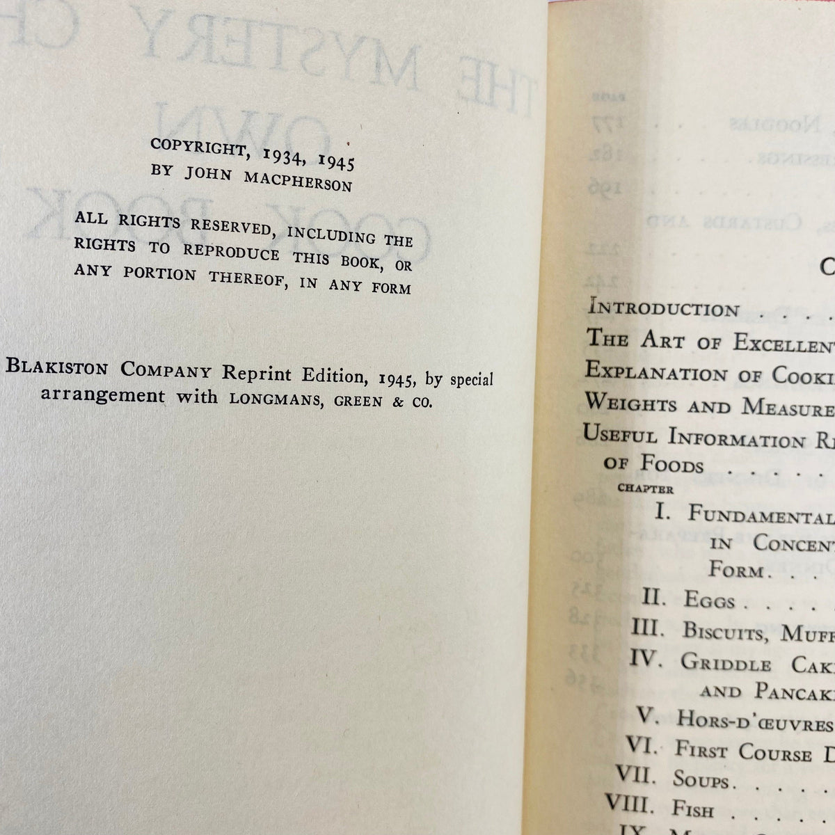 The Mystery Chef's Own Cookbook by John Macpherson 1945 The Blakiston Company  Vintage Cookbook