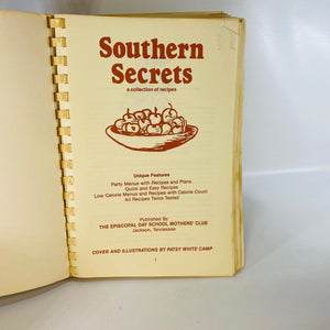 Southern Secrets a collection of recipes Published by The Episcopal Day School Mothers Club Jackson Tennessee 1981 Vintage Book
