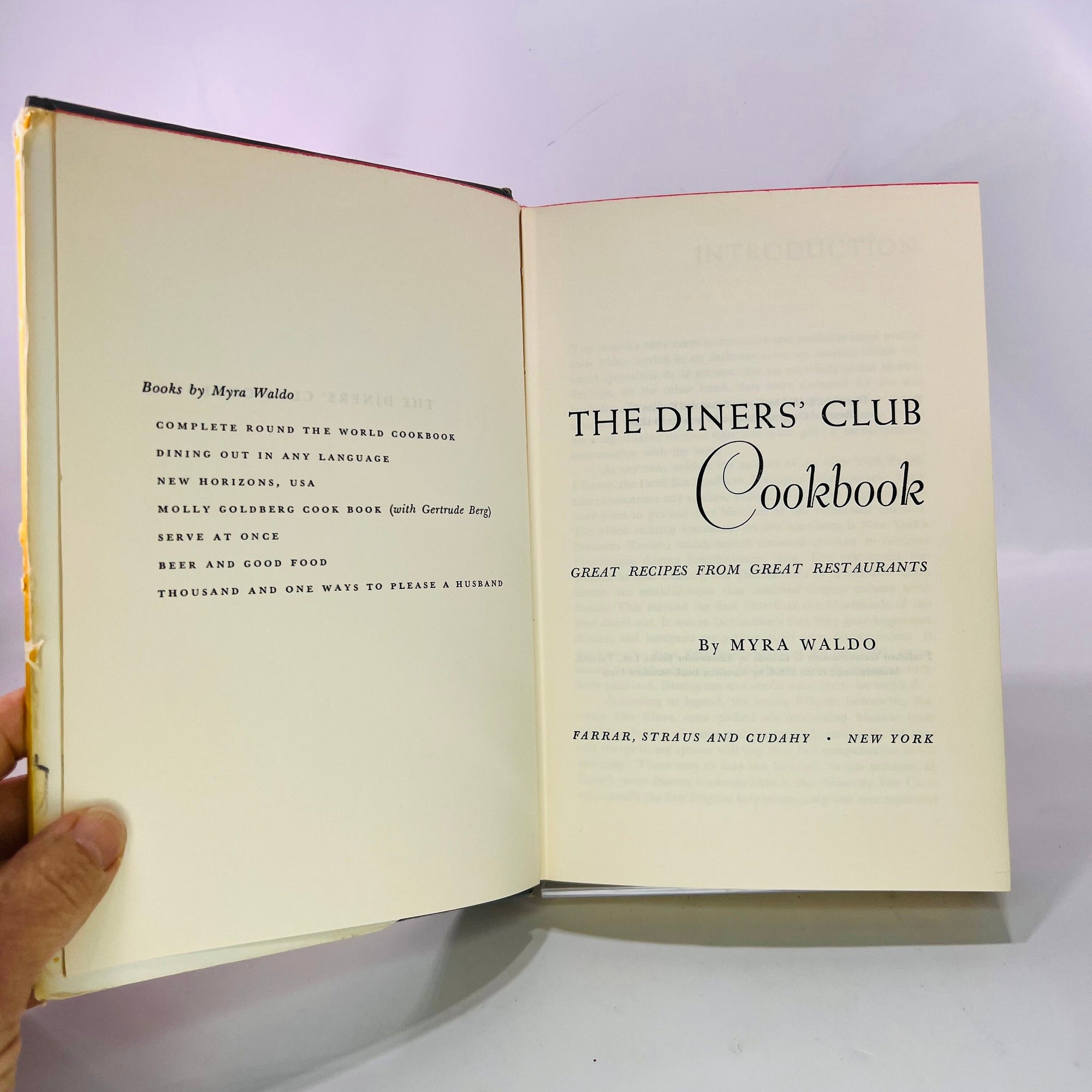 The Dinner's Club Cookbook Great Recipes from Great Recipes Restaurants by Myra Waldo 1959 Farrar Straus & Cudahy  Vintage Cookbook