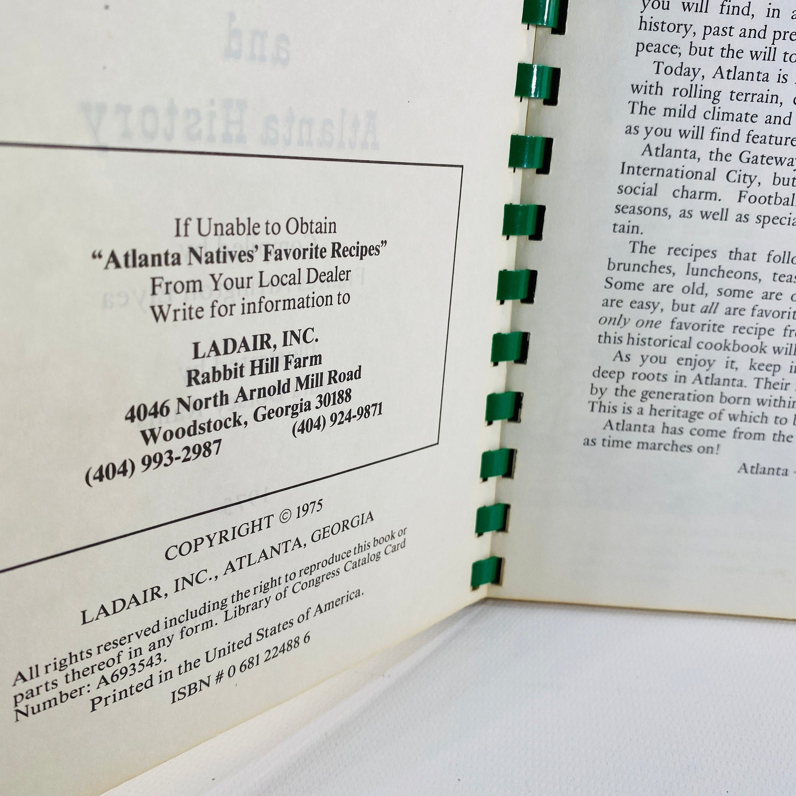 Atlanta Natives Favorite Recipes & Atlanta History compiled by Frances Elyea 1975  Vintage Cookbook