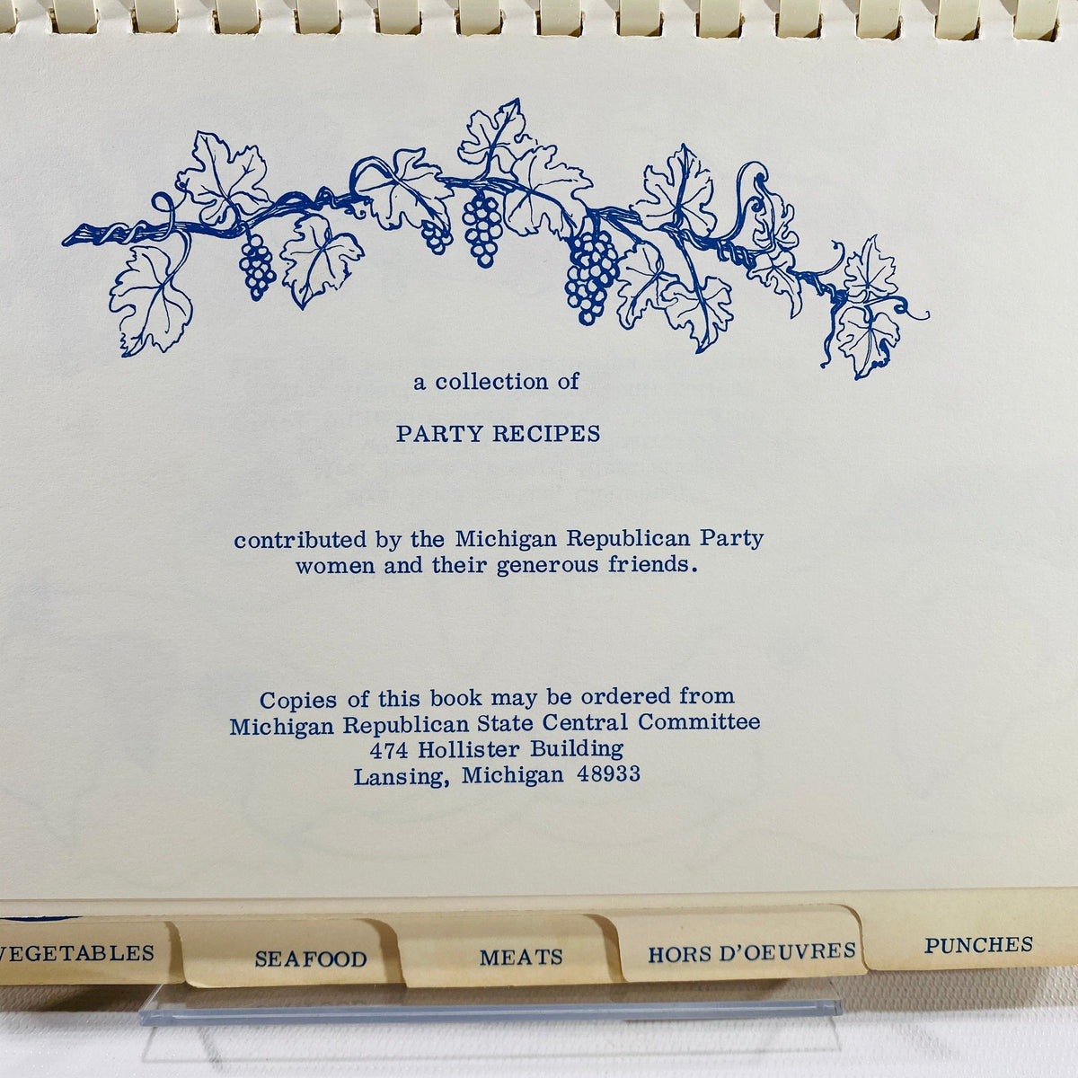 Michigan Republican Women's Party Cookbook Dedicated to Governor and Mrs. George Romney  Vintage Cookbook