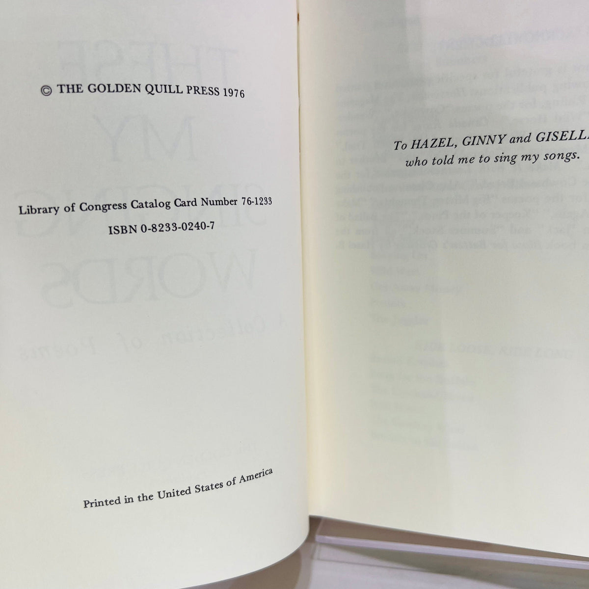 These, My Singing Words A Collection of Poems by Marvin Girard 1976 The Golden Quill Vintage Book