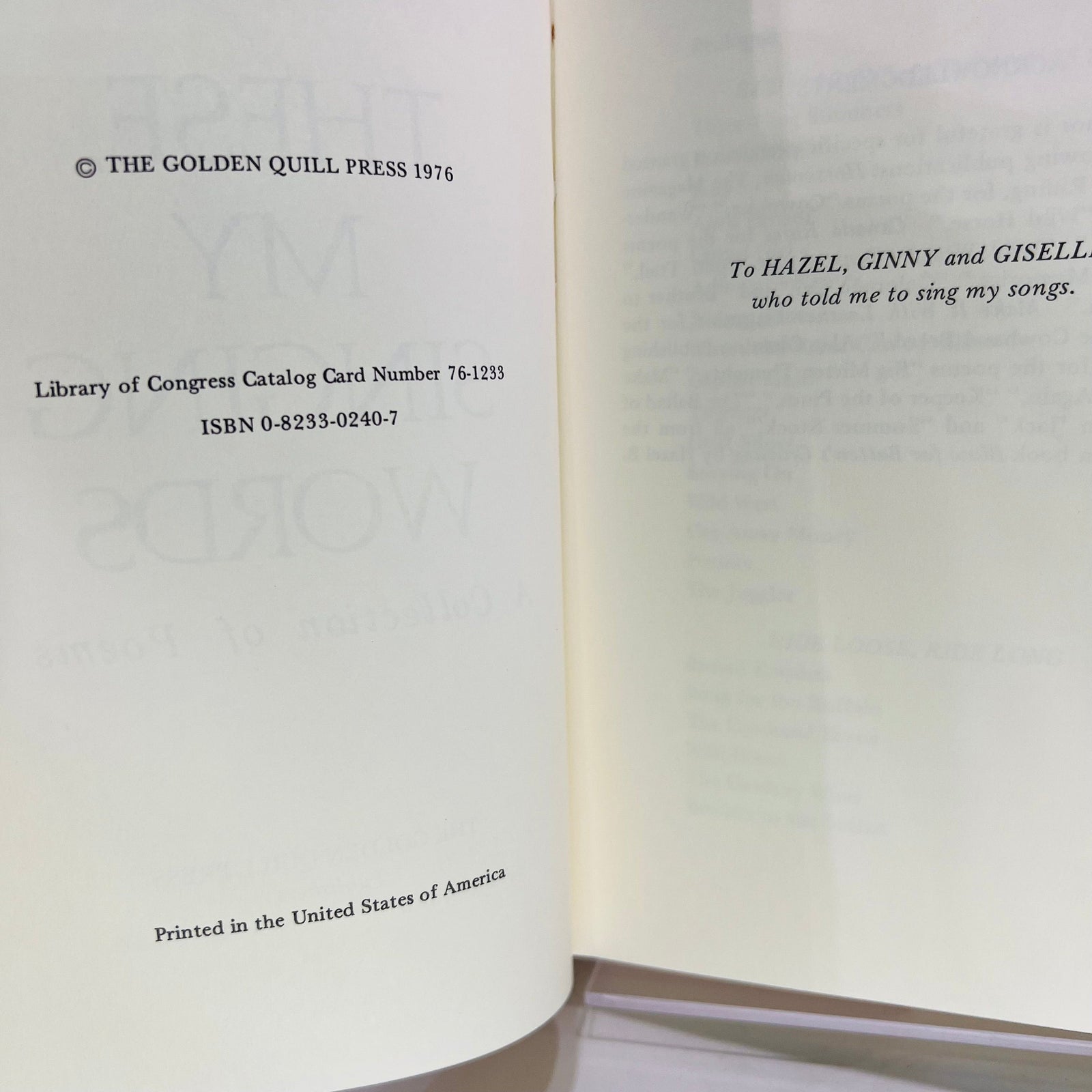 These, My Singing Words A Collection of Poems by Marvin Girard 1976 The Golden Quill Vintage Book