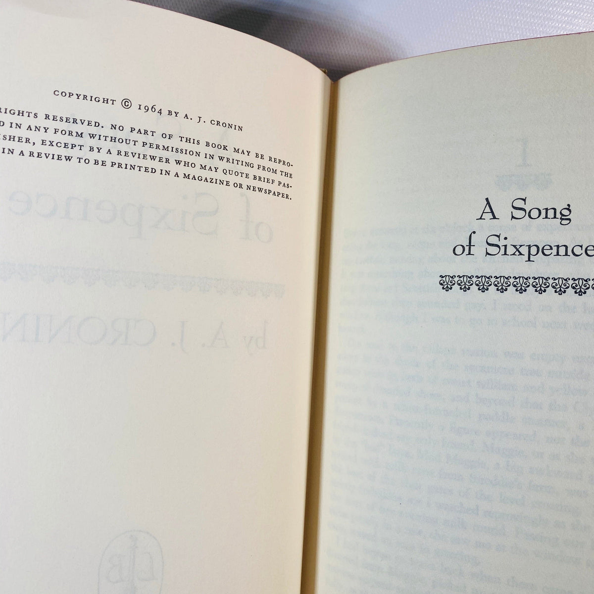 A Song of Sixpence by A.J. Cronin 1964 Vintage Book