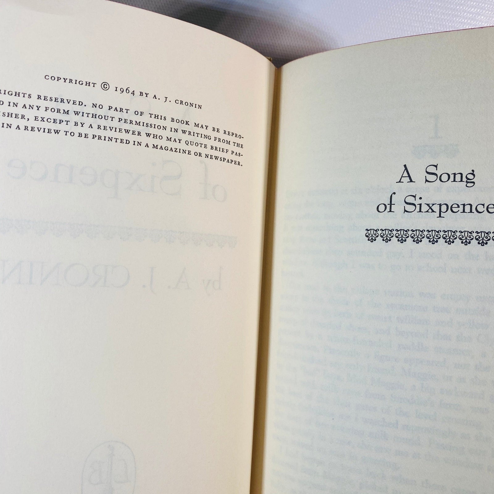 A Song of Sixpence by A.J. Cronin 1964 Vintage Book