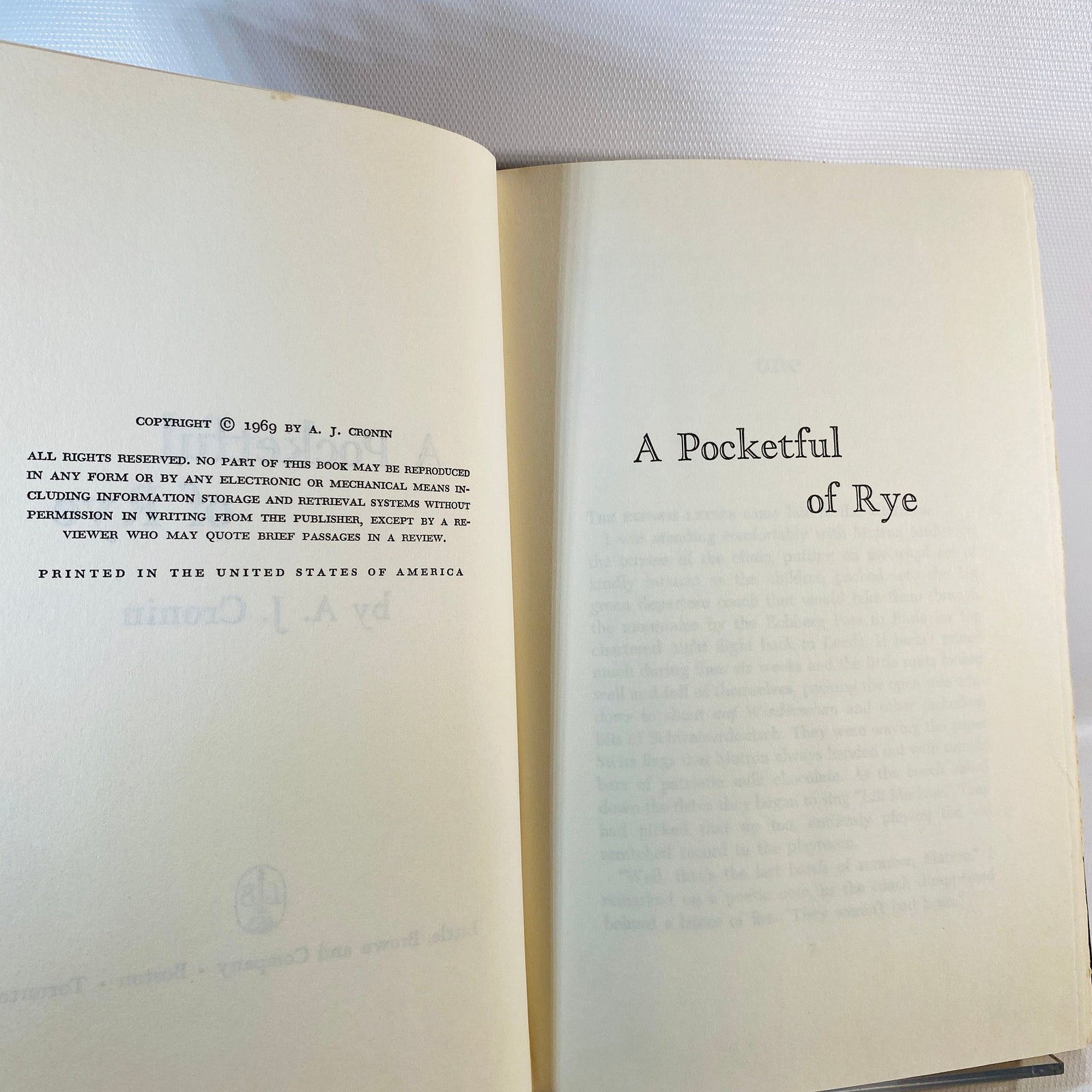 A PocketFul of Rye by A.J. Crown 1969 Vintage Book
