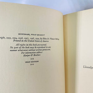 Huntsman, What Quarry poems by Edna St. Vincent Millay 1939 Harper & Brothers Publishers Vintage Book