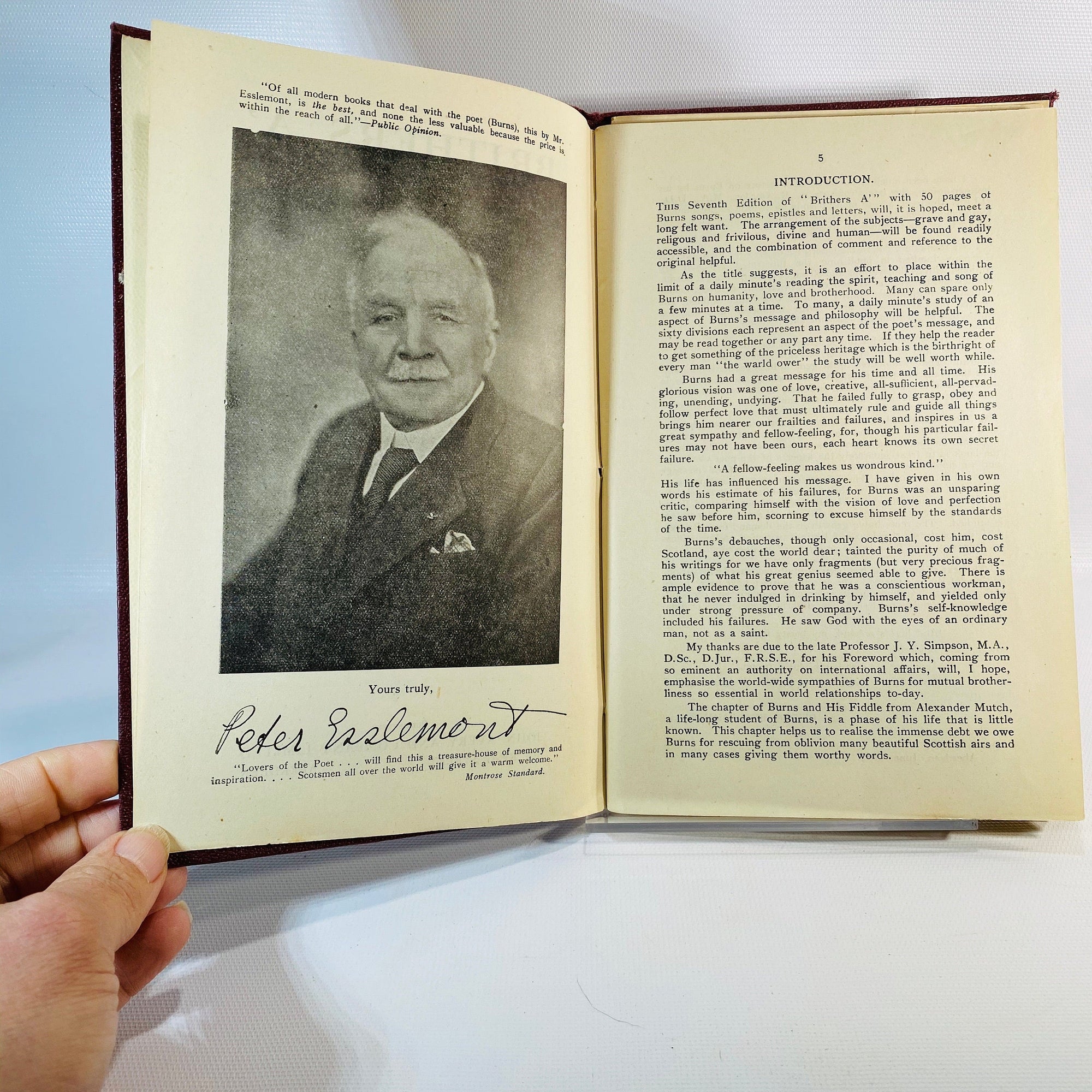 A Minute in the Day with Burns Poet Lover & Prophet of Brotherhood by Peter Esslemont 1945 Vintage Book