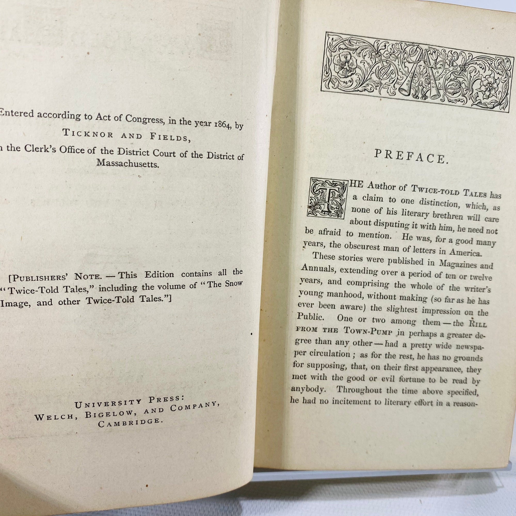 Hawthorn's Twice-Told Tales Volume One & Two by Nathaniel Hawthorn 1865 University Press Vintage Book