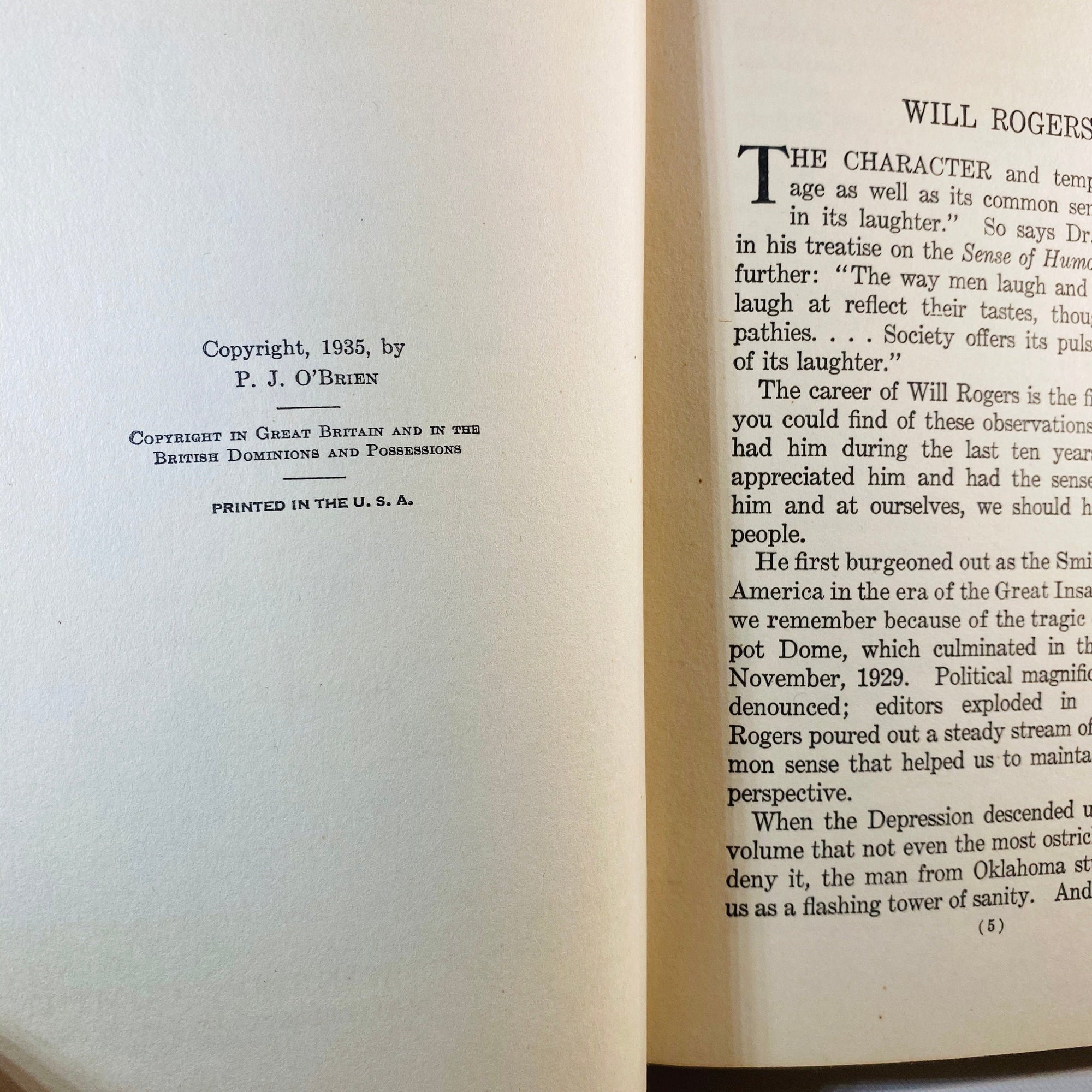 Will Rogers Ambassador of Good Will Prince of Wit & Wisdom by P.J. Thomas 1935 Vintage Book