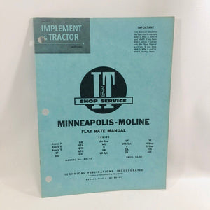 I&T Shop Service Flat Rate Manual No MM-12 Minneapolis-Moline 1962