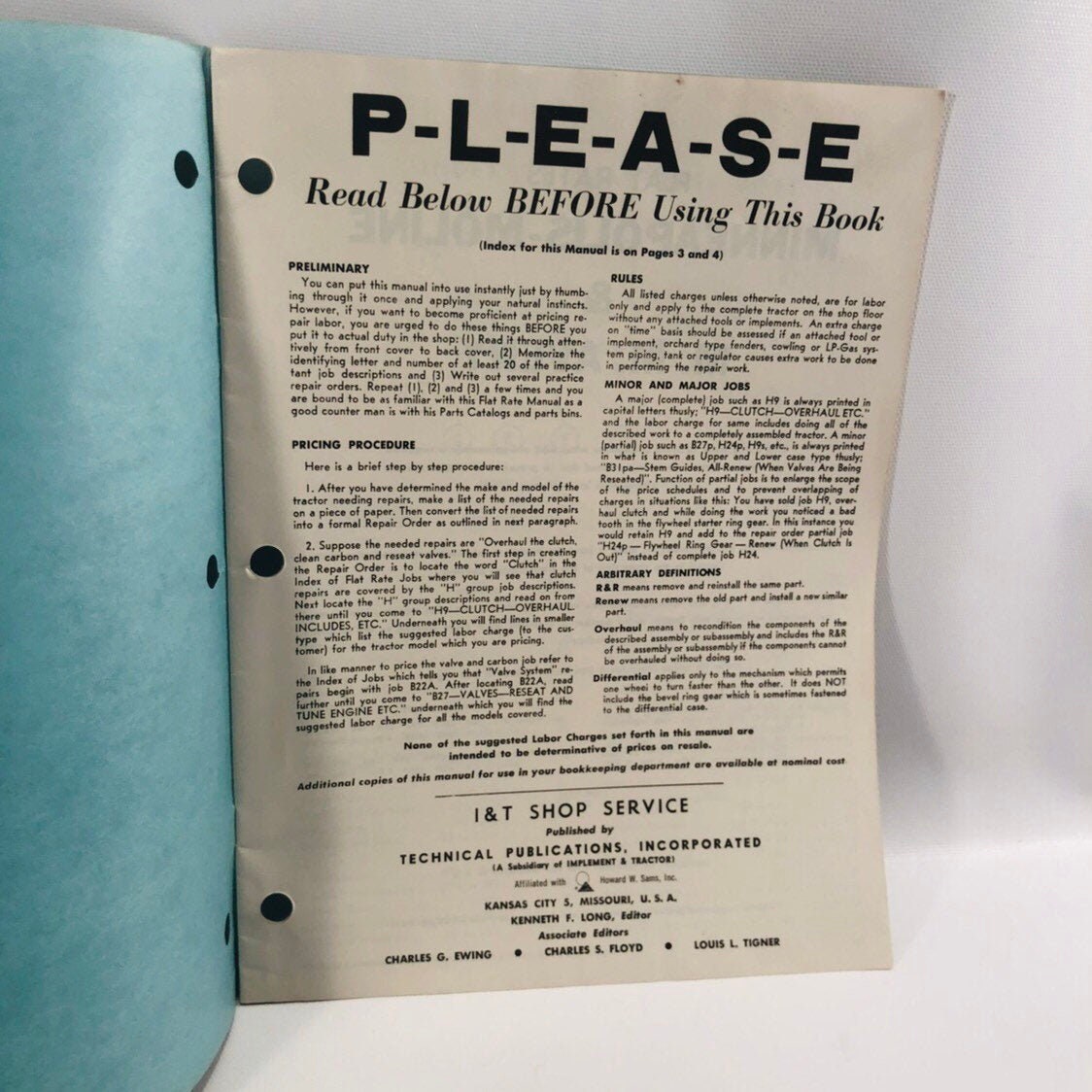 P-L-E-A-S-E Read Below Before Using This Book page, I&T MM-12 manual 1962