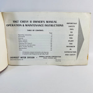 Chevy II 1967 Owner's Manual published by General Motors Corporation Detroit Mi.