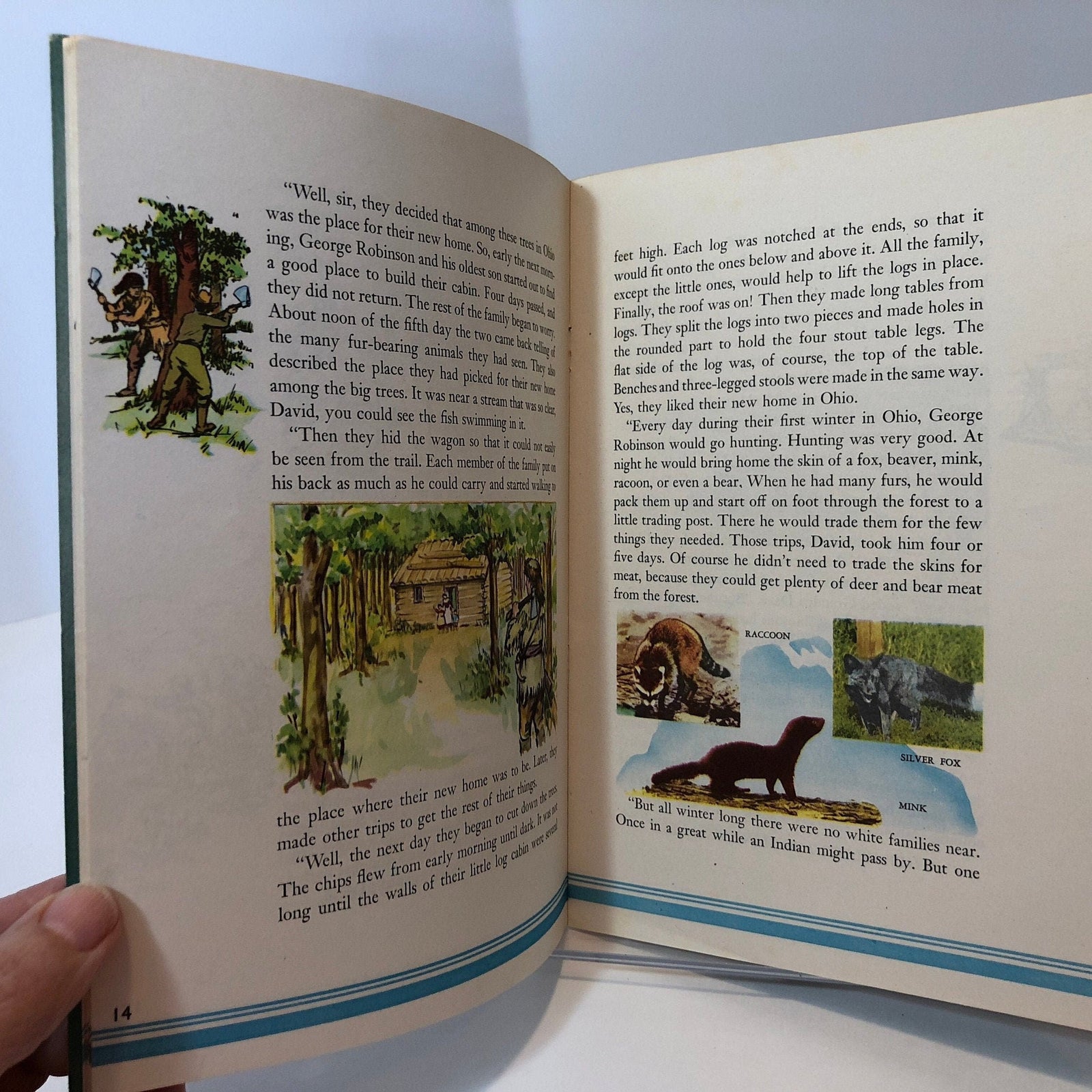 Color forest and animal pictures in the settlers story, Would You Like to Have Lived When?