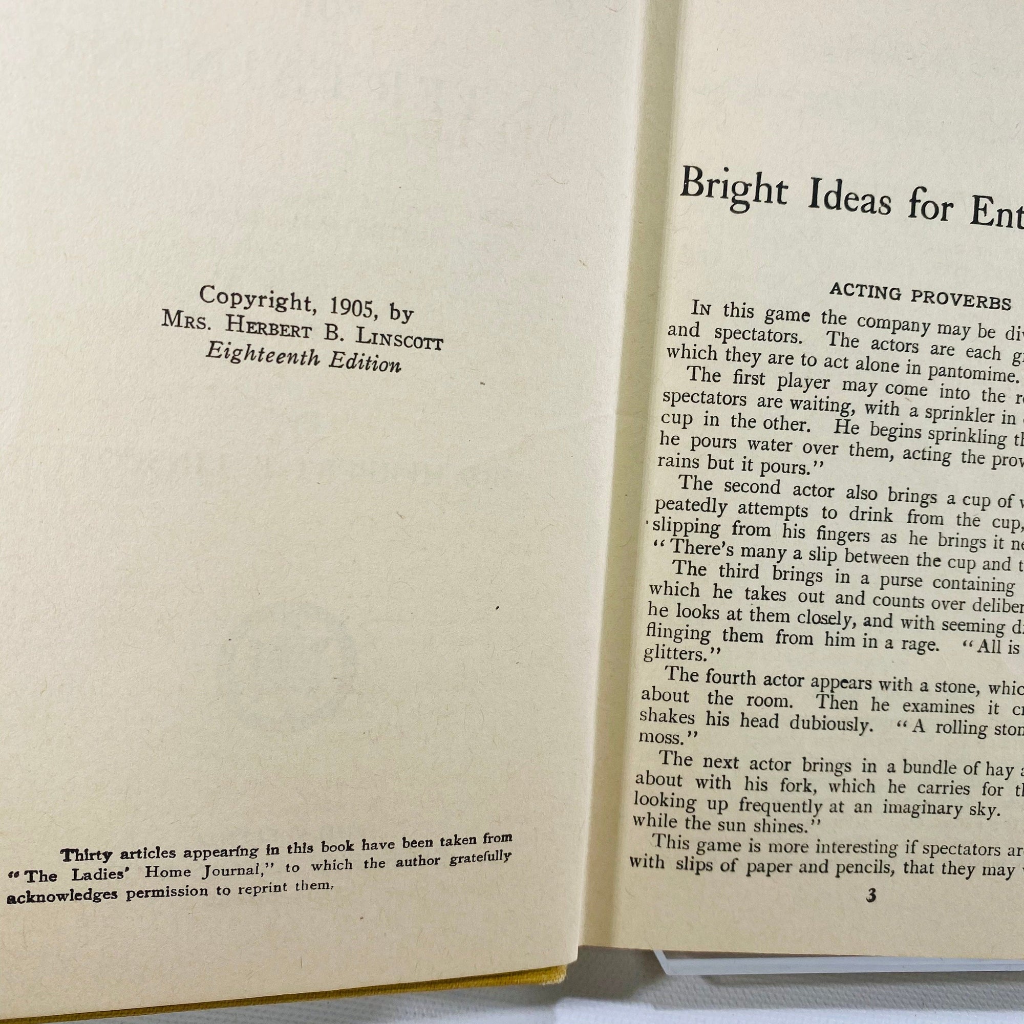 Bright Ideas for Entertaining by Mrs. Herbert Linscott 1905 George W. Jacobs &Co