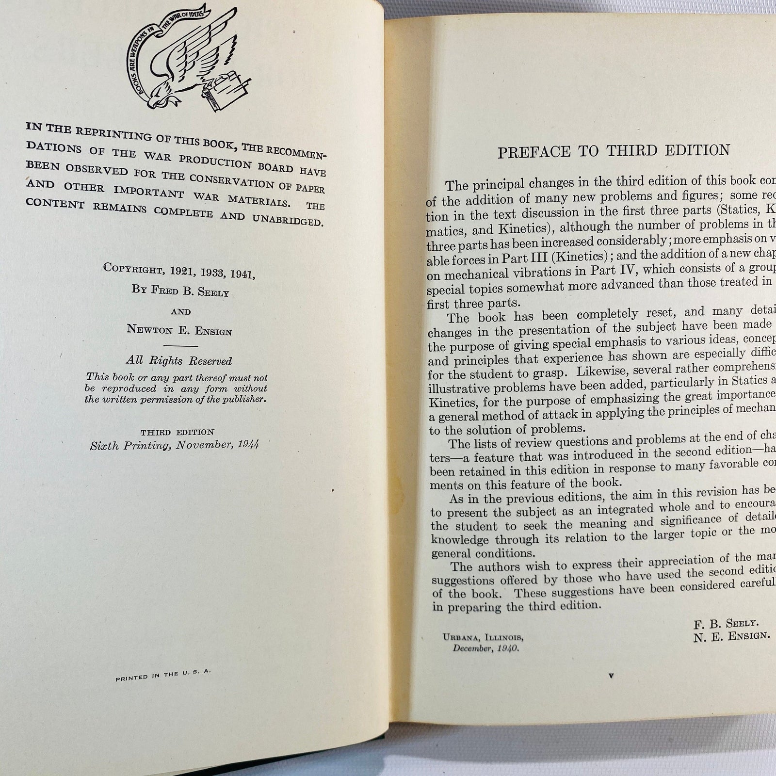 Analytical Mechanics for Engineers Third Edition by Seely and Ensign 1944