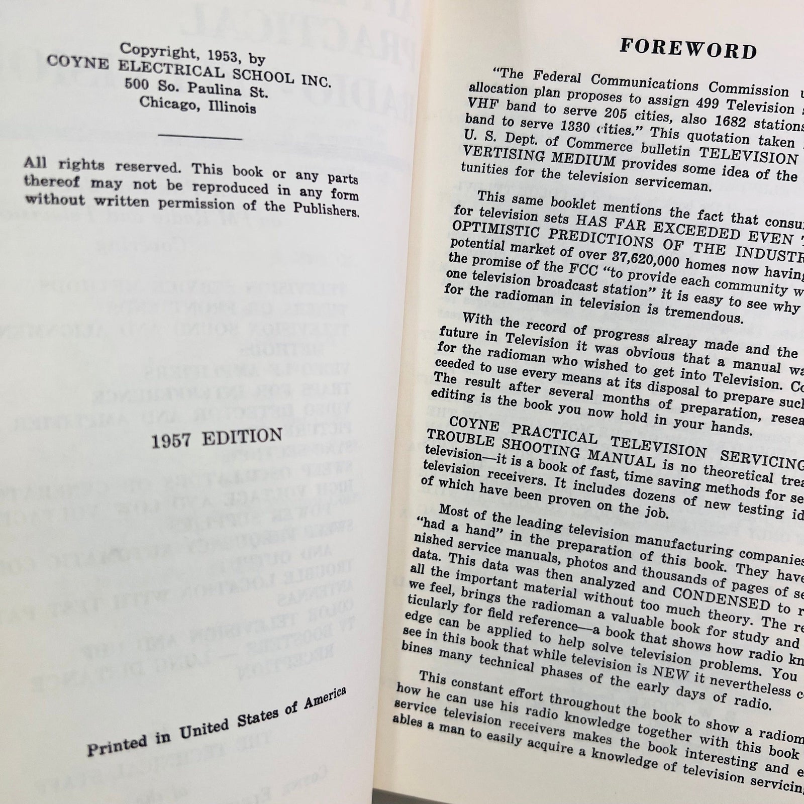 Practical Television Servicing & Trouble Shooting Manual by Technical Staff 1957 Book Number Three Coyne Electrical and Radio School