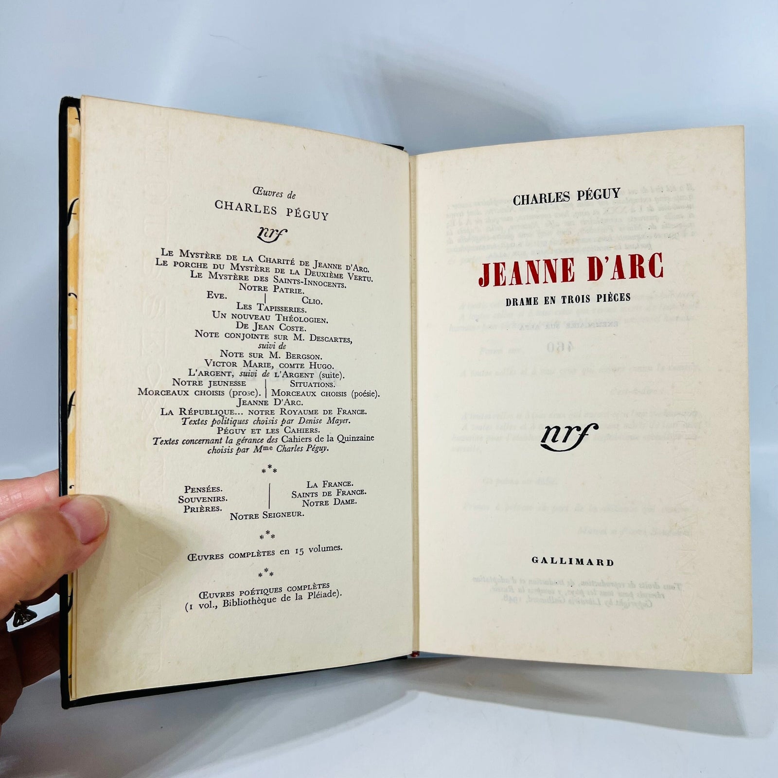 Jeanne D'Arc by Charles Peguy 1948 Gallmard Vintage Book