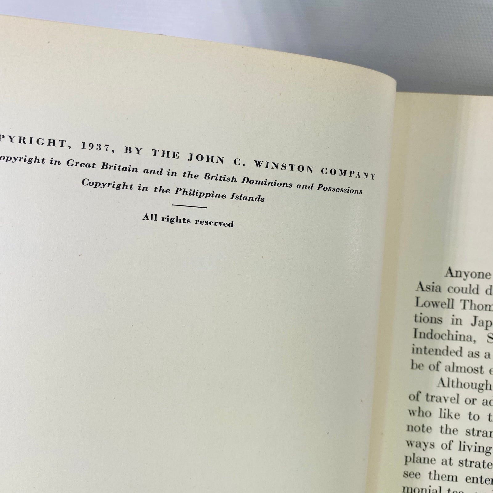 Wings Over Asia A Geographic Journey by Airplane by Lowell Thomas 1937 First Edition John C. Winston Company Vintage Book