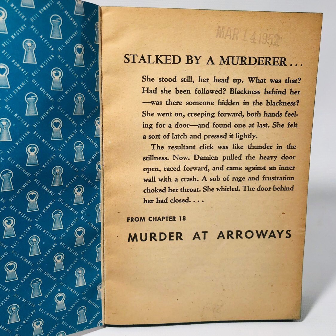 Vintage Paperbacks Murder at Arroways by Helen Reilly Cover Painting by Eddie Chan 1950 A Dell Book 576