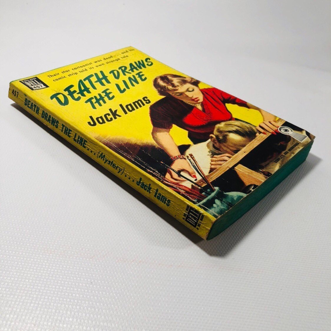 Vintage Paperback Death Draws the Line by Jack Iams Cover Painting by Harry Barton  1949 Dell Book 489