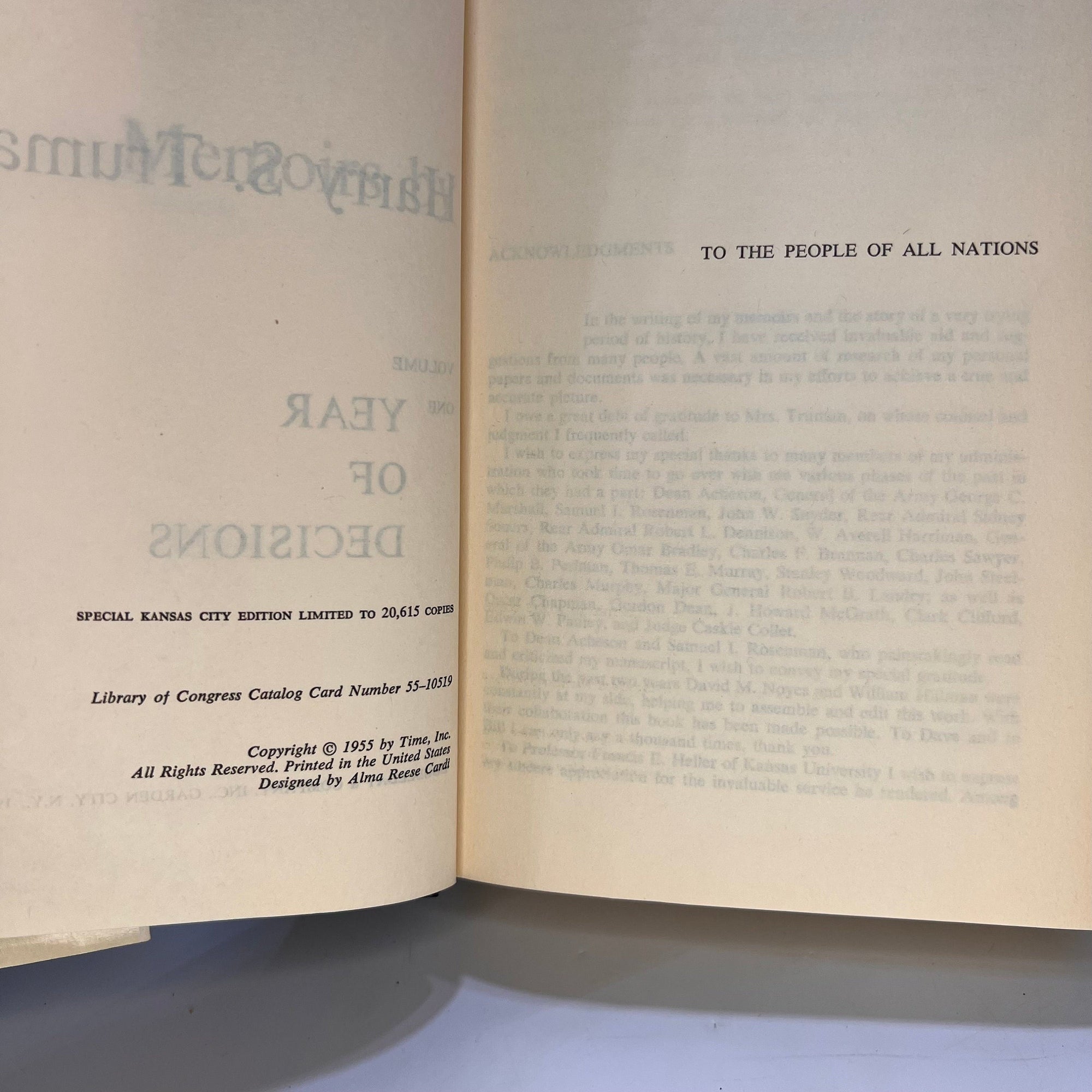 Memoirs of Harry S. Truman Volume One A Year of Decisions 1955 Two Years of Trial and Hope 1956 Double Day & Company Vintage Book