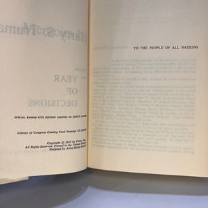 Memoirs of Harry S. Truman Volume One A Year of Decisions 1955 Two Years of Trial and Hope 1956 Double Day & Company Vintage Book