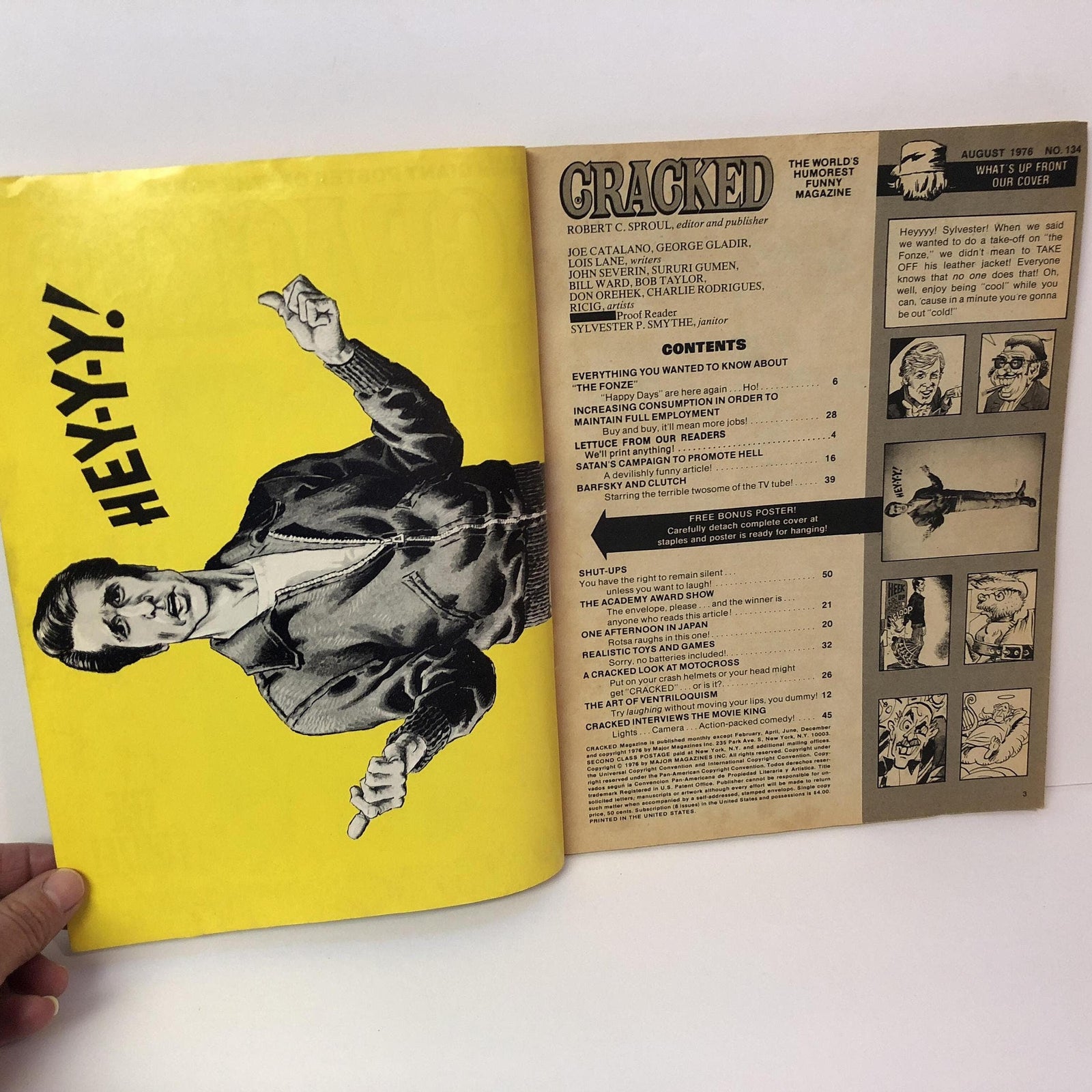 Cracked Mazagine August 1976 No. 134 The Fonze Takes Over This Issue Giant Poster of "The Fonze" Himself