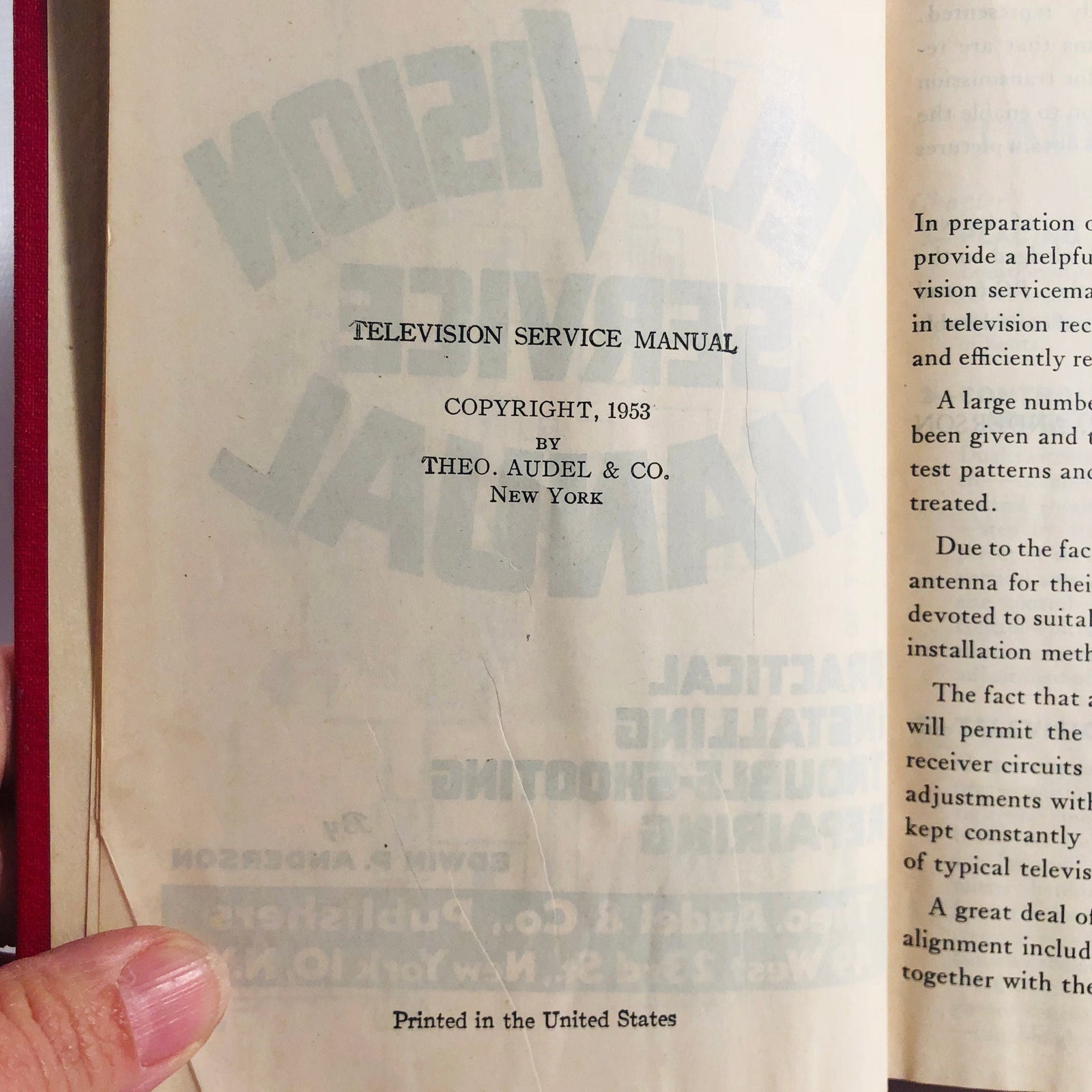 Vintage Audels Television Service Manual Practical Installing Trouble-Shooting Repairing by E.P.Anderson 1953