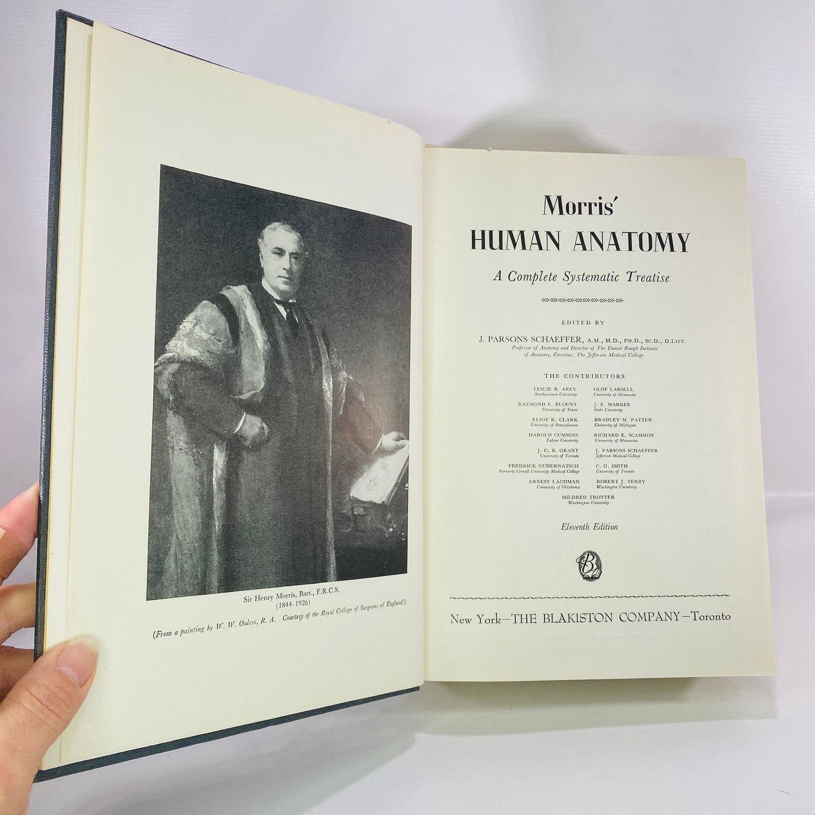 Morris The Human Anatomy A Complete Systematic Treatise edited by J. Parsons Schaeffer 1953 Blackstone Company Vintage Book