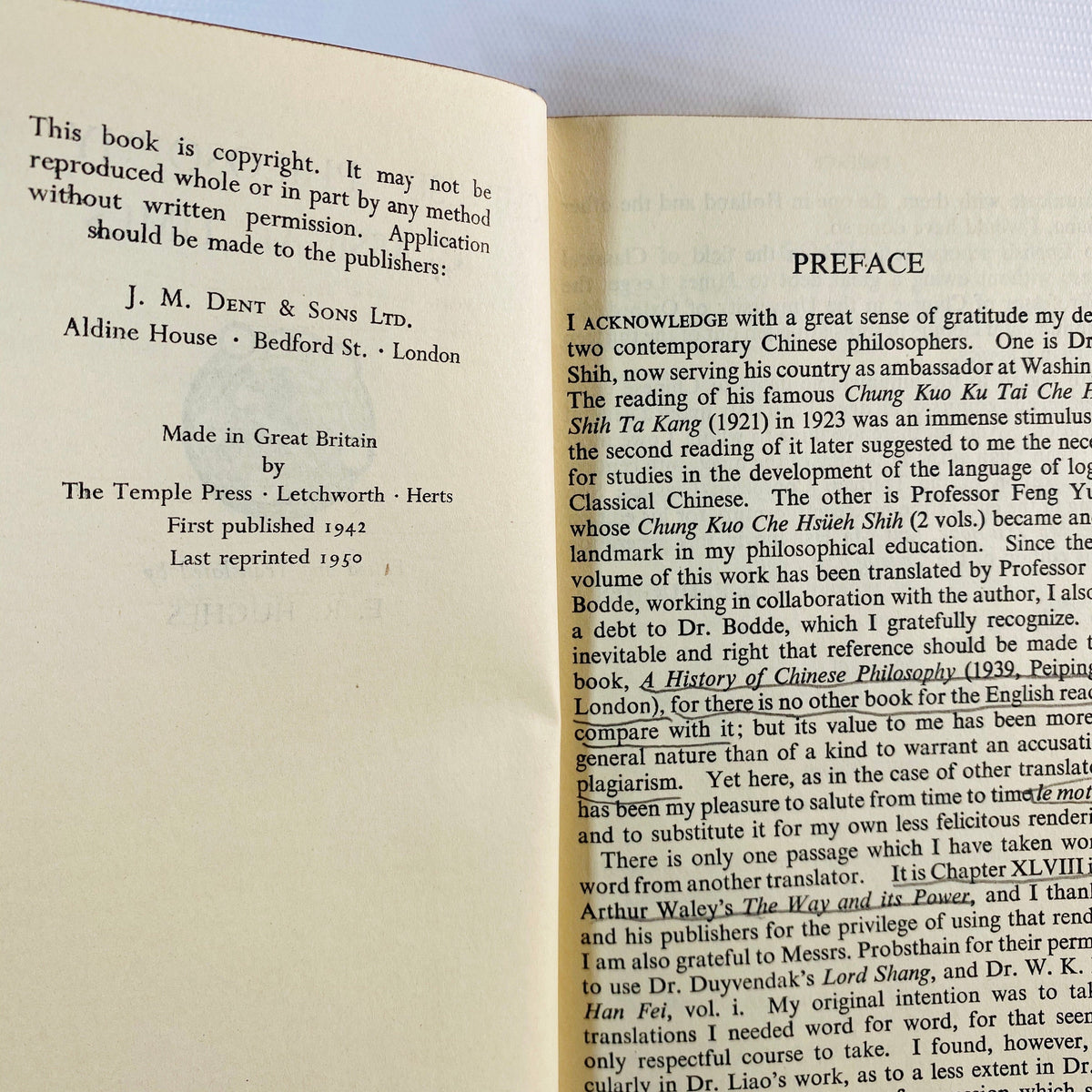 Chinese Philosophy in Classical Times by E.R. Hughes Everyman's Library 1950 Vintage Book
