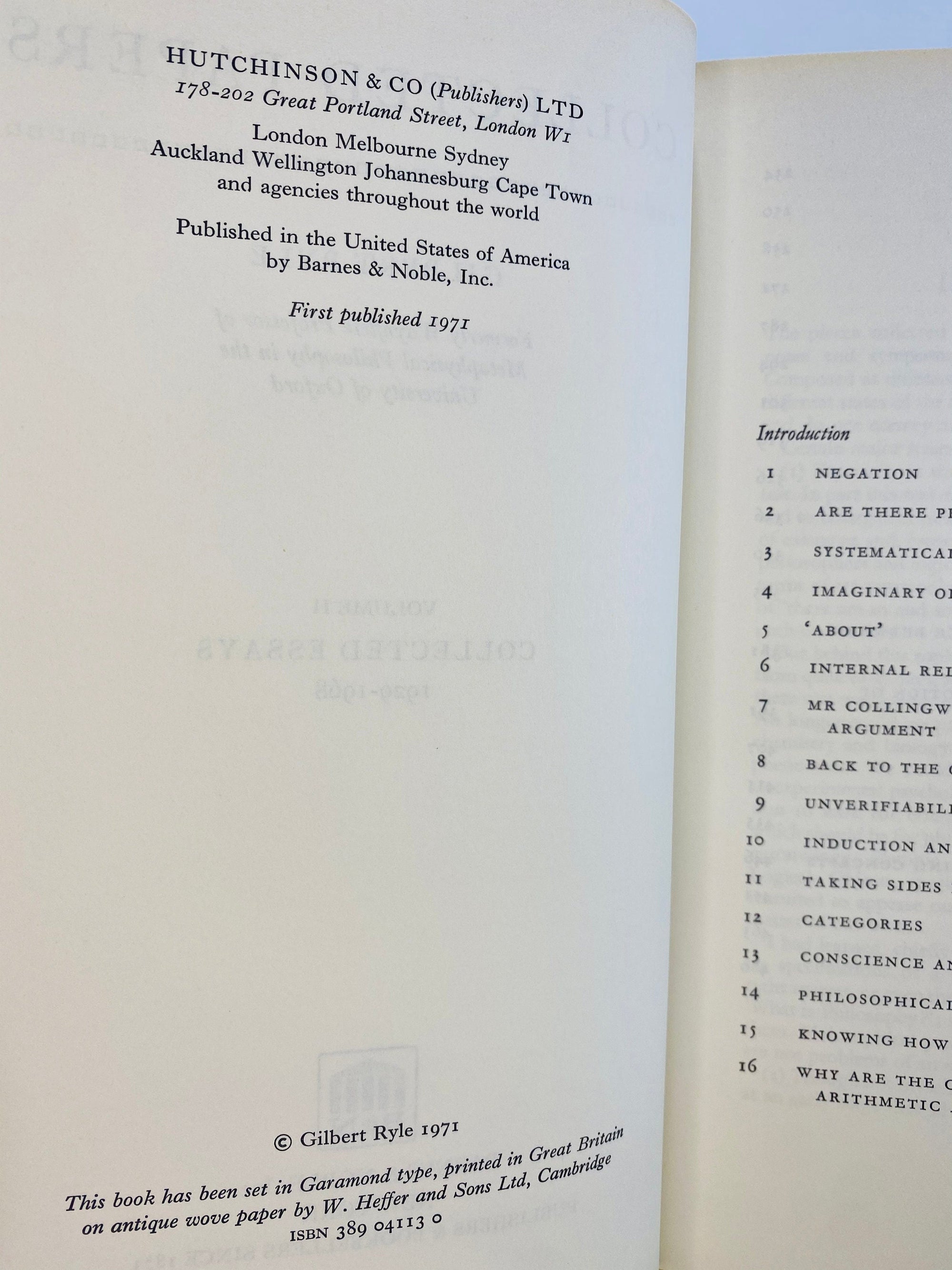 Gilbert Ryle Collected Papers Volume One: Critical essays and Volume Two Collected Essays 1971 Barnes & Noble Vintage Book