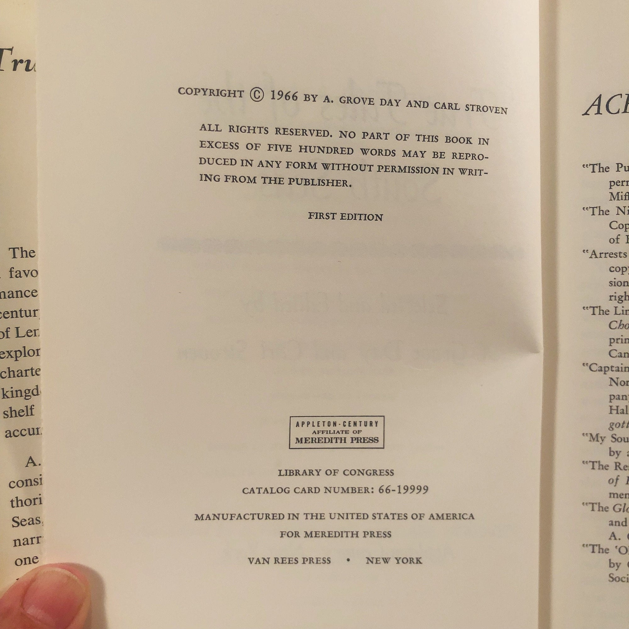 True Tales of the South Seas by A. Grove Day 1966 A First Edition Vintage Book Vintage Book