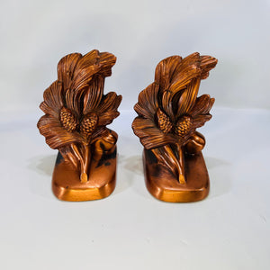 Pair of Pine Cone on Tree Branch Bookends Vintage Stamped PMC 86