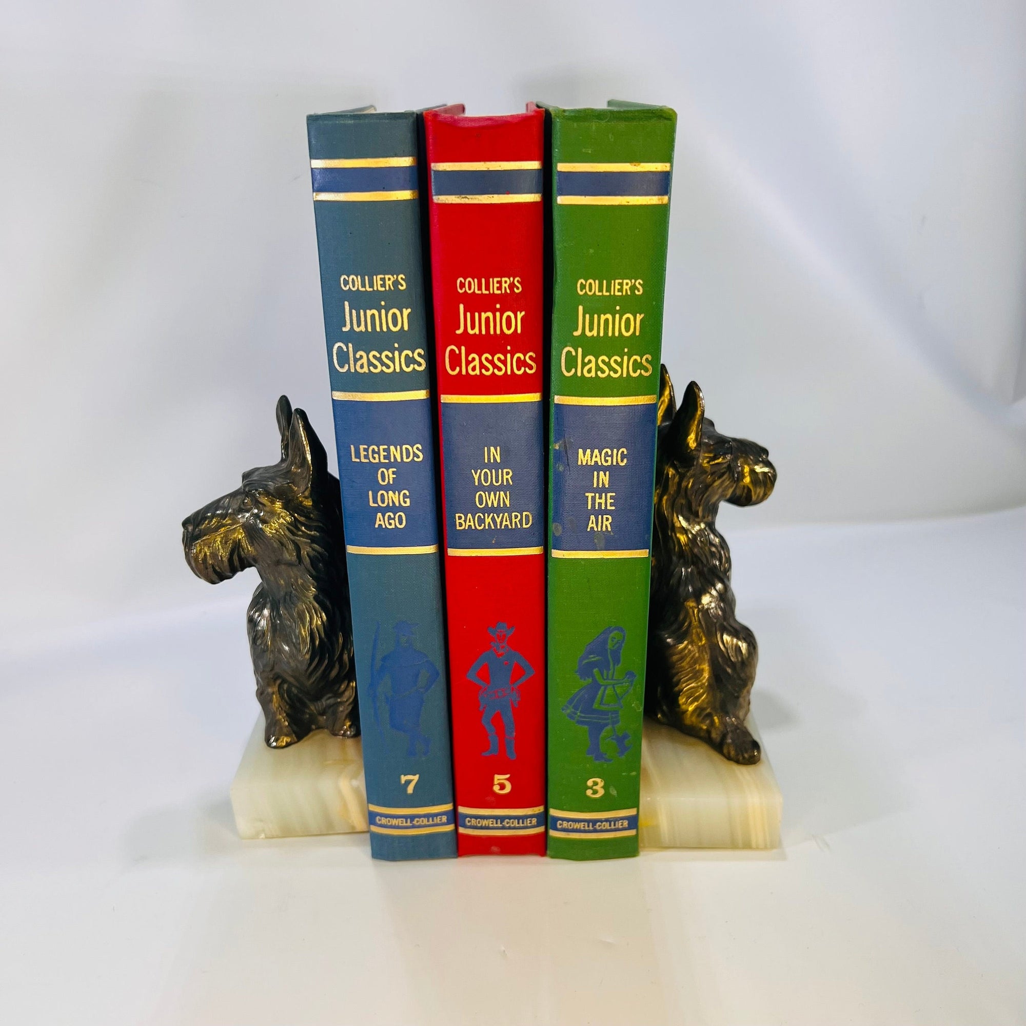 Pair of Scottish Terrier Dog Metal Bookends with Stone Base 1950s Vintage