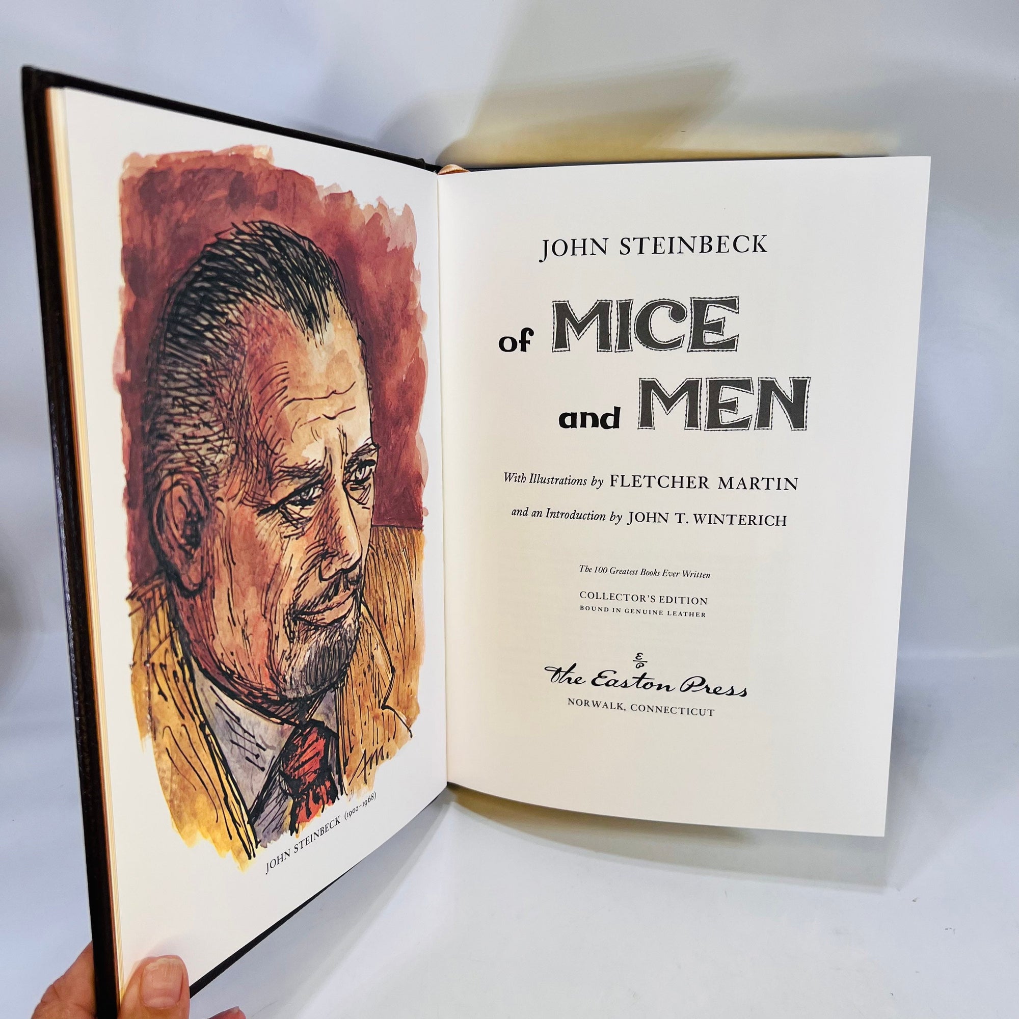 Of Mice and Men by John Steinbeck 1977 Vintage Classic Easton Press Color Illustrations Leather Bound Collectable Book Gold Gilt Pages
