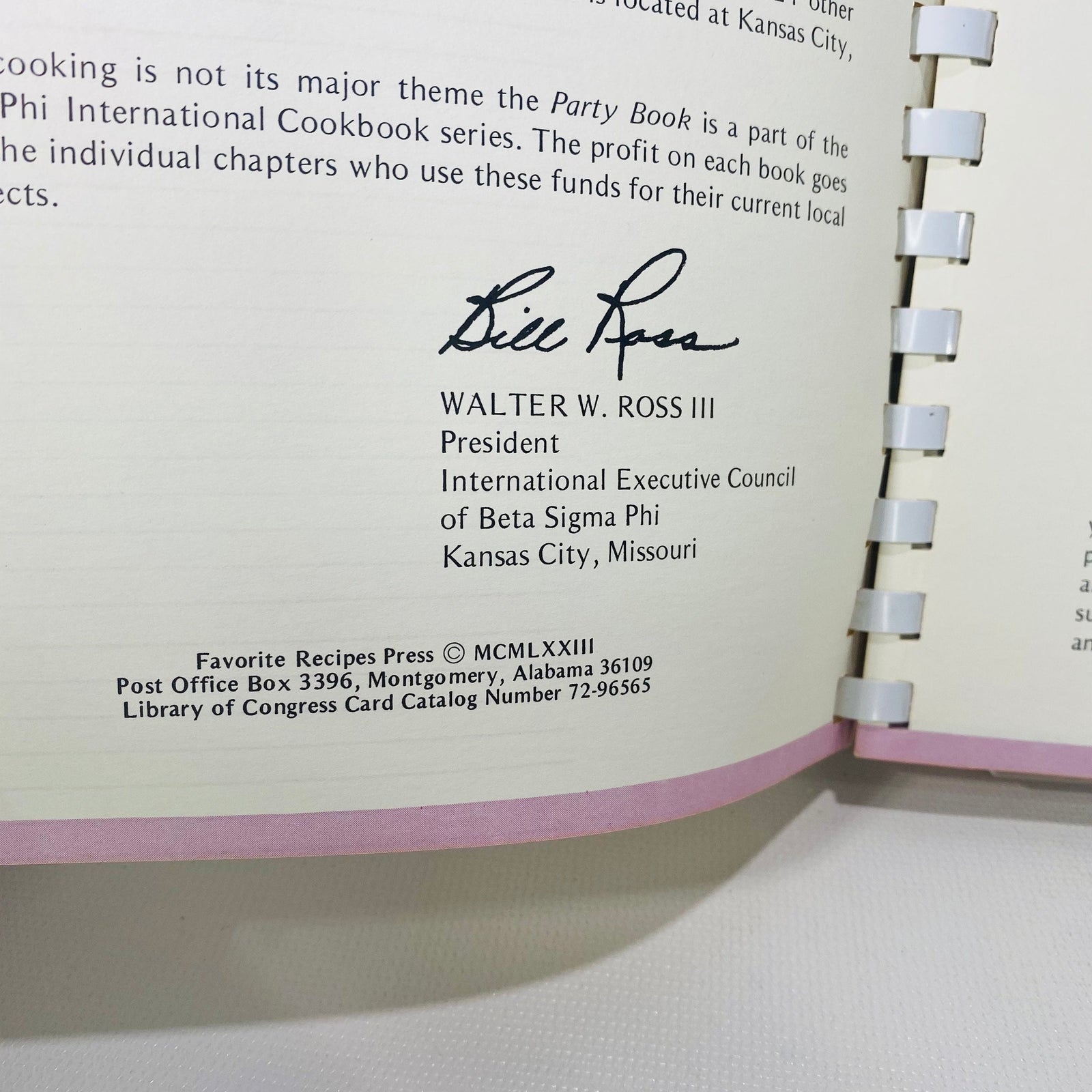 The Beta Sigma Phi International Party Book by Favorite Recipe Press 1973 Vintage Sorority Fundraising Cooking Guide  Plastic Comb Binder
