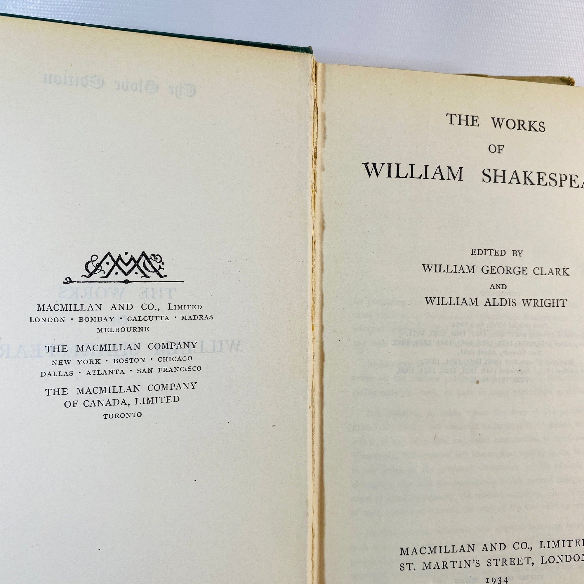 The Works of William Shakespeare A Globe Edition 1934 Classic Vintage Book