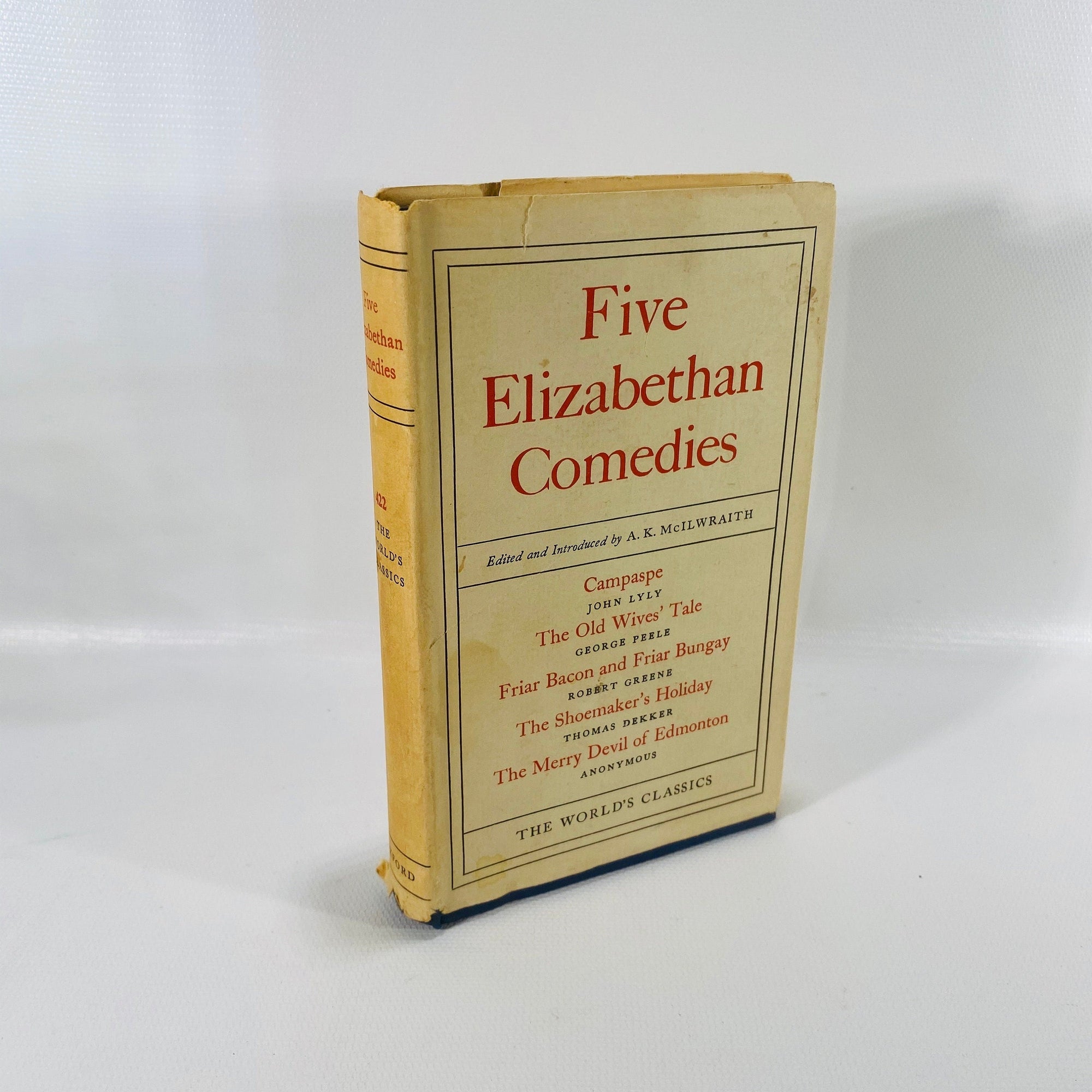 Five Elizabethan Comedies Edited by A.K. MicIlwraith 1962 Vintage Book