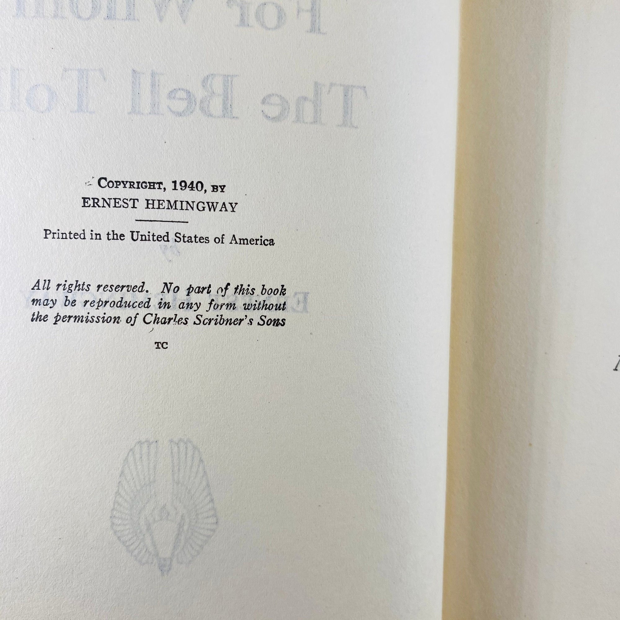 For Whom the Bell Tolls by Earnest Hemingway 1940 PF Collier & Son Corporation Vintage Book