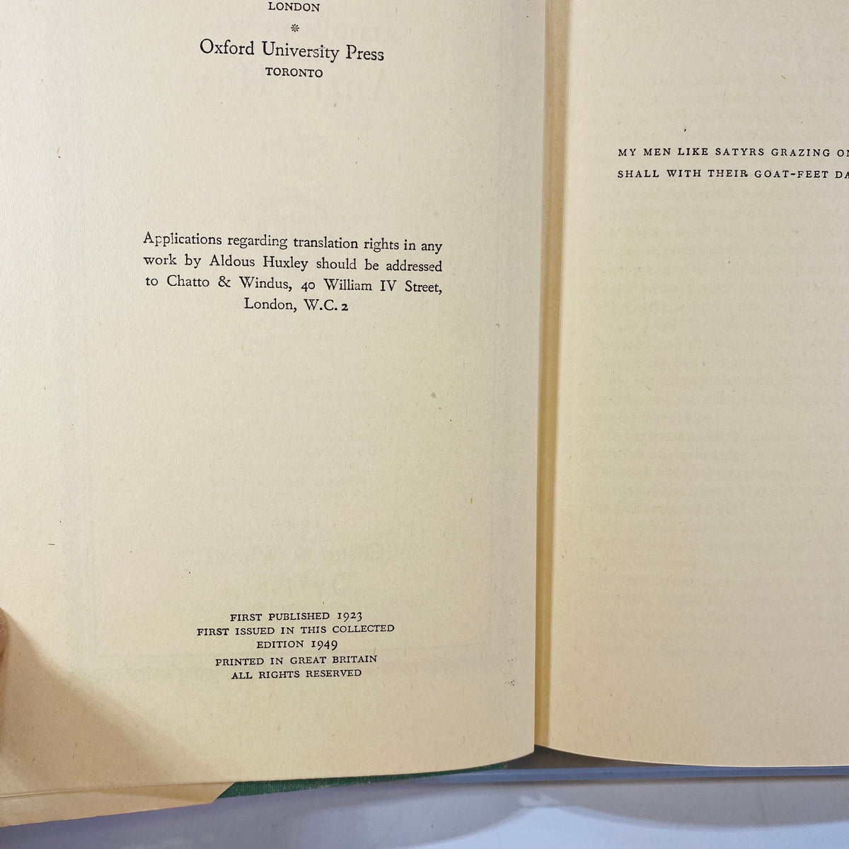 Antic Hay A Novel by Aldous Huxley 1949 Chatto & Windus Vintage Book