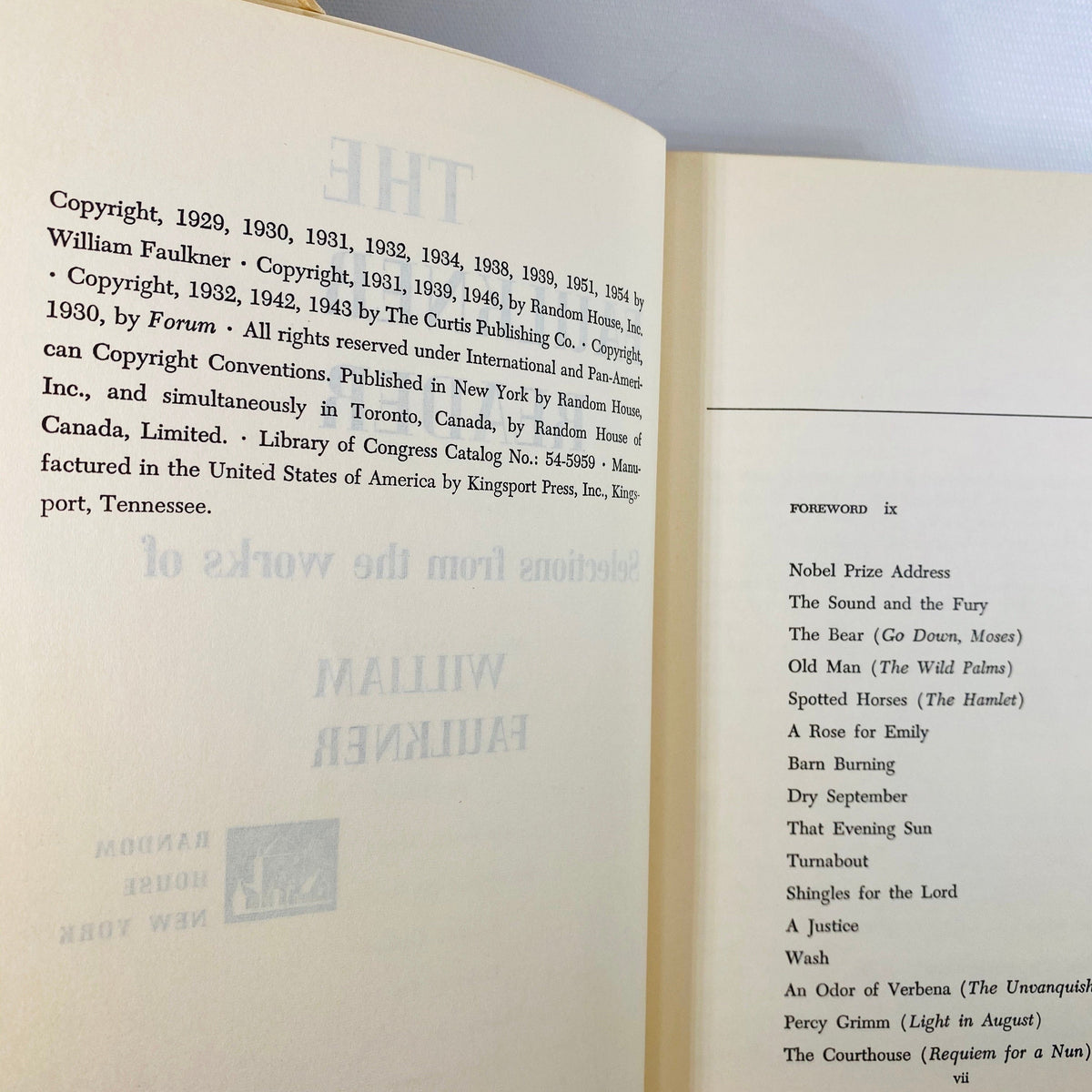 The Faulkner Reader with a forward by William Faulkner 1954 Vintage Book
