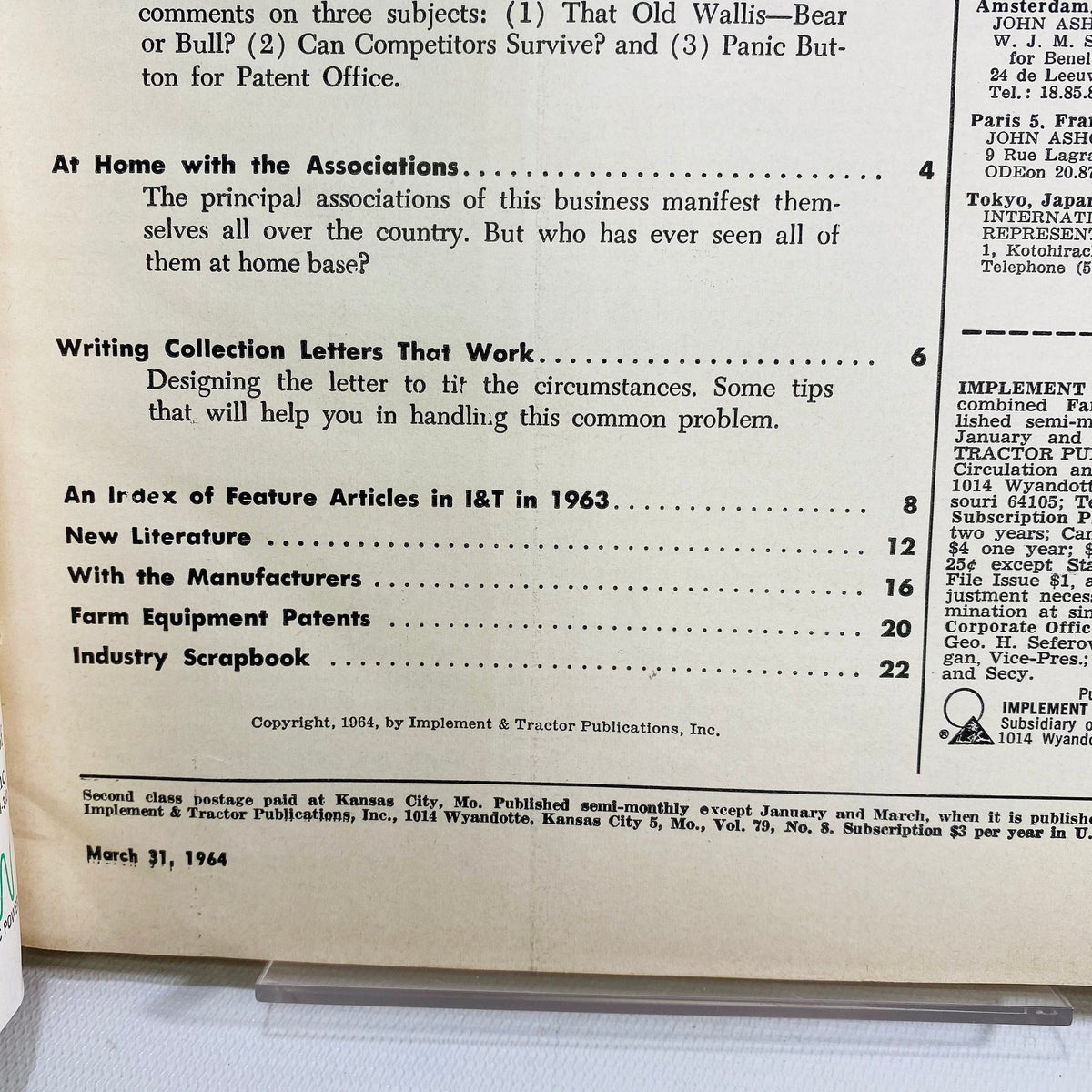Contents and copyright 1964 page, Implement & Tractor Product File March 31