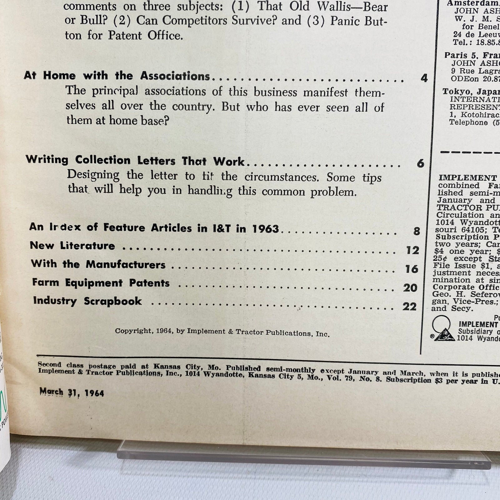 Contents and copyright 1964 page, Implement & Tractor Product File March 31