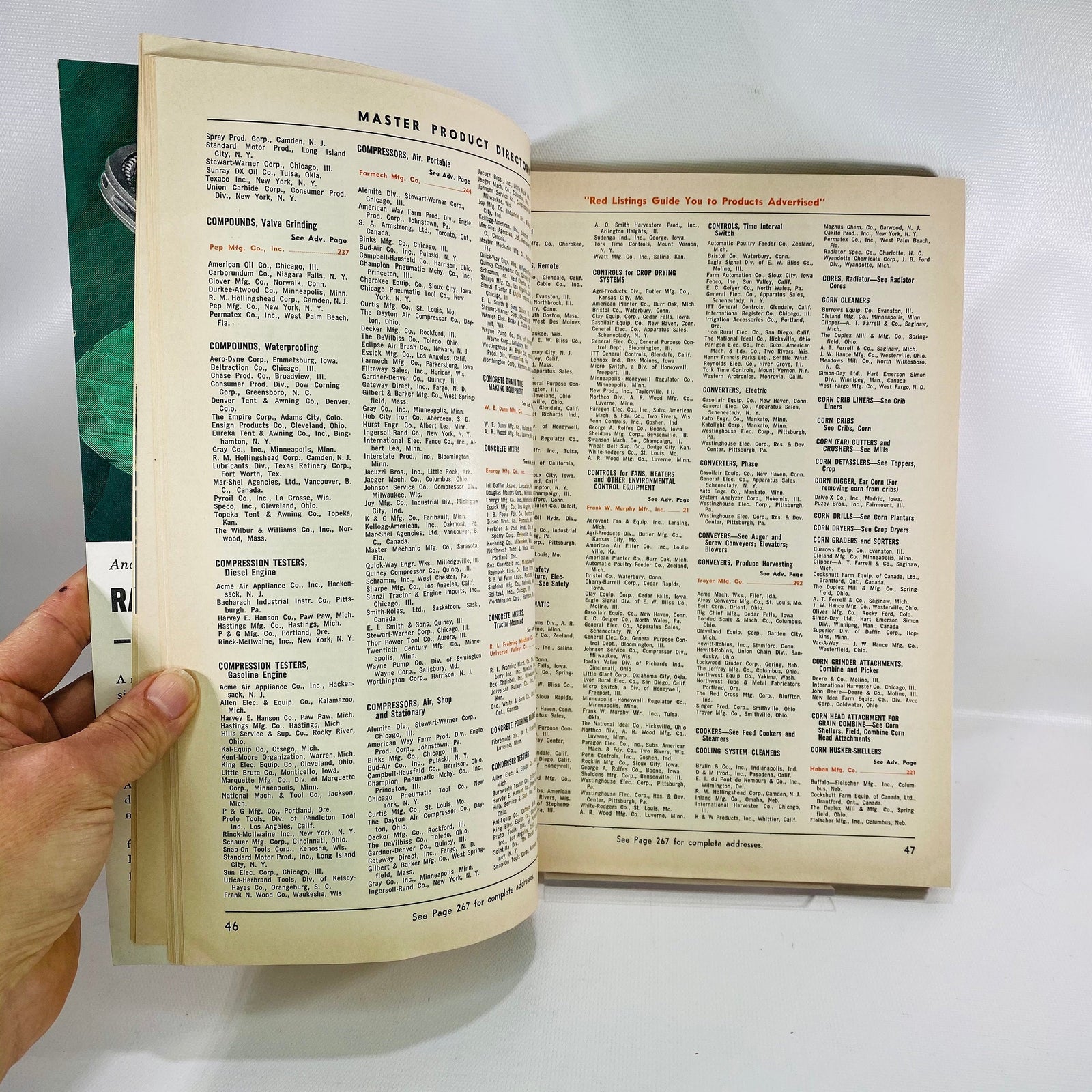 Master Product Directory listing pages, Implement & Tractor Product File 1964