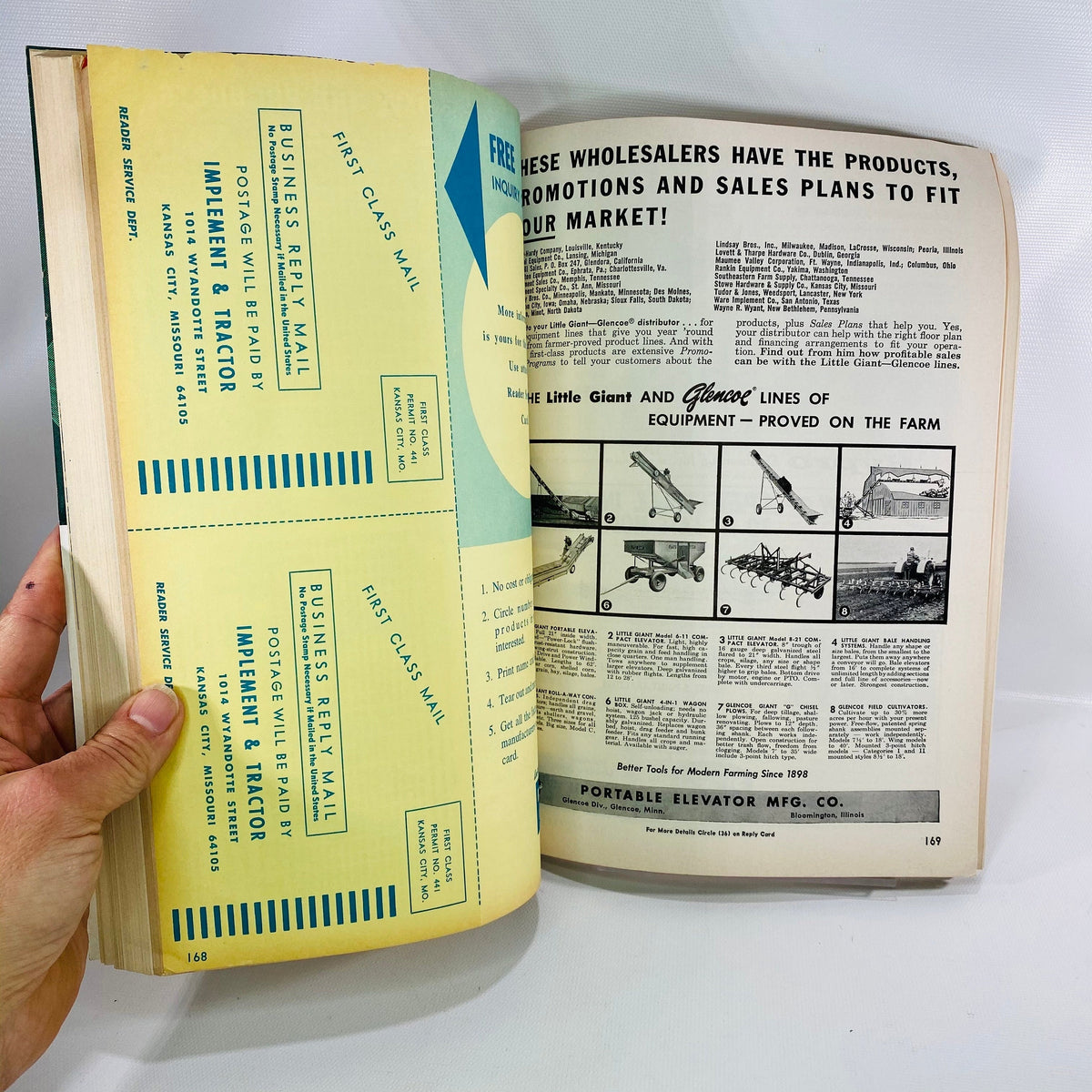 Business reply cards and a Little Giant and Glencoe equipment ad, Product File 1964