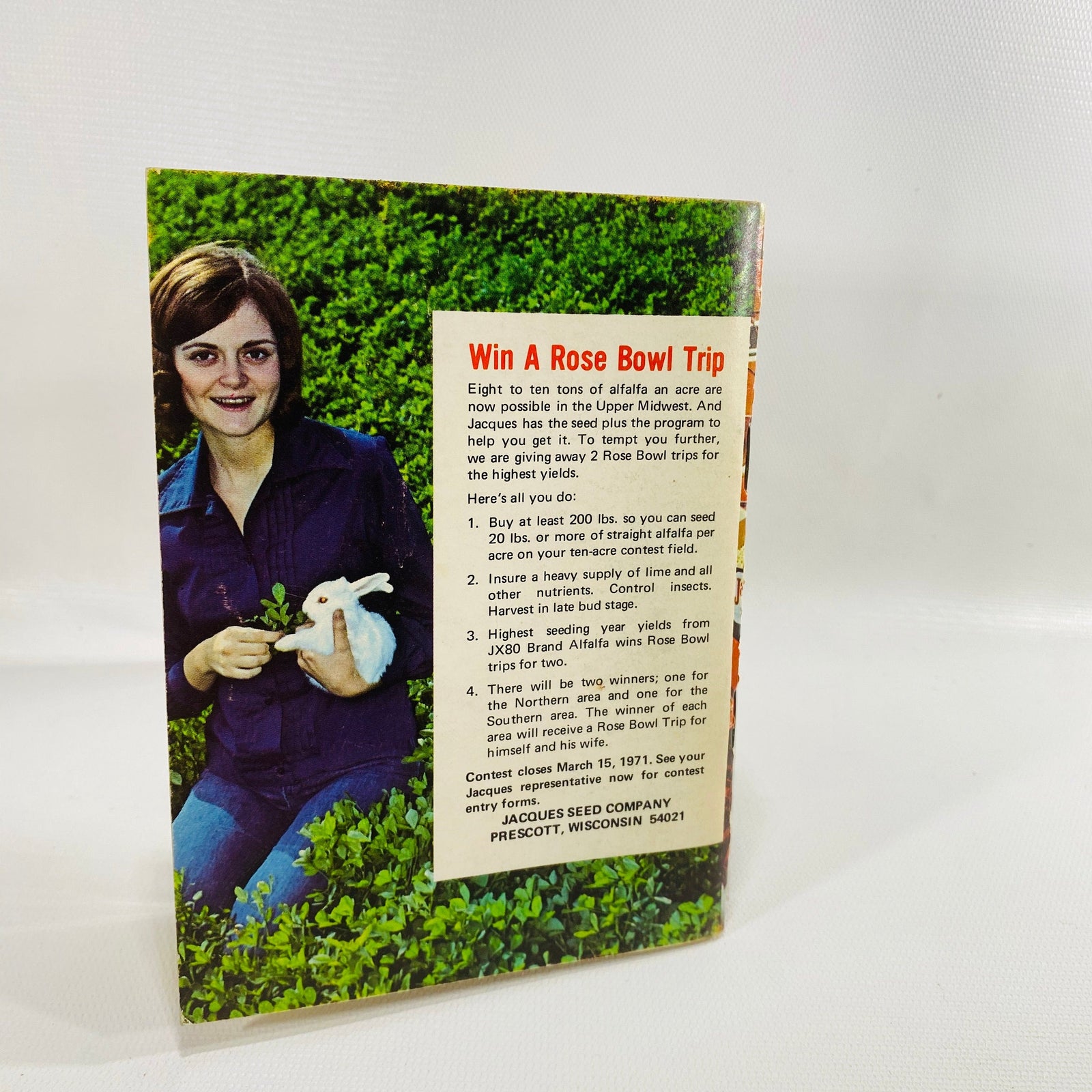 Back cover Win A Rose Bowl Trip alfalfa contest, Jacques Yield Trials 1971
