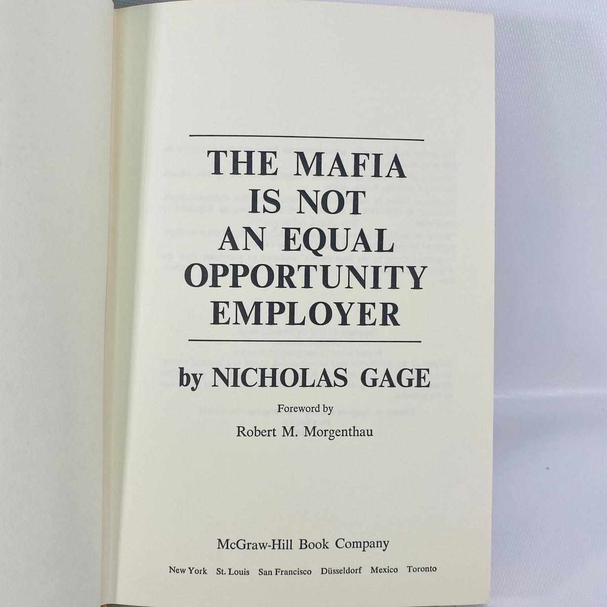 This Mafia is not an Equal Opportunity Employer by Nicholas Gage 1971 First Edition McGraw-Hill Co Vintage Book